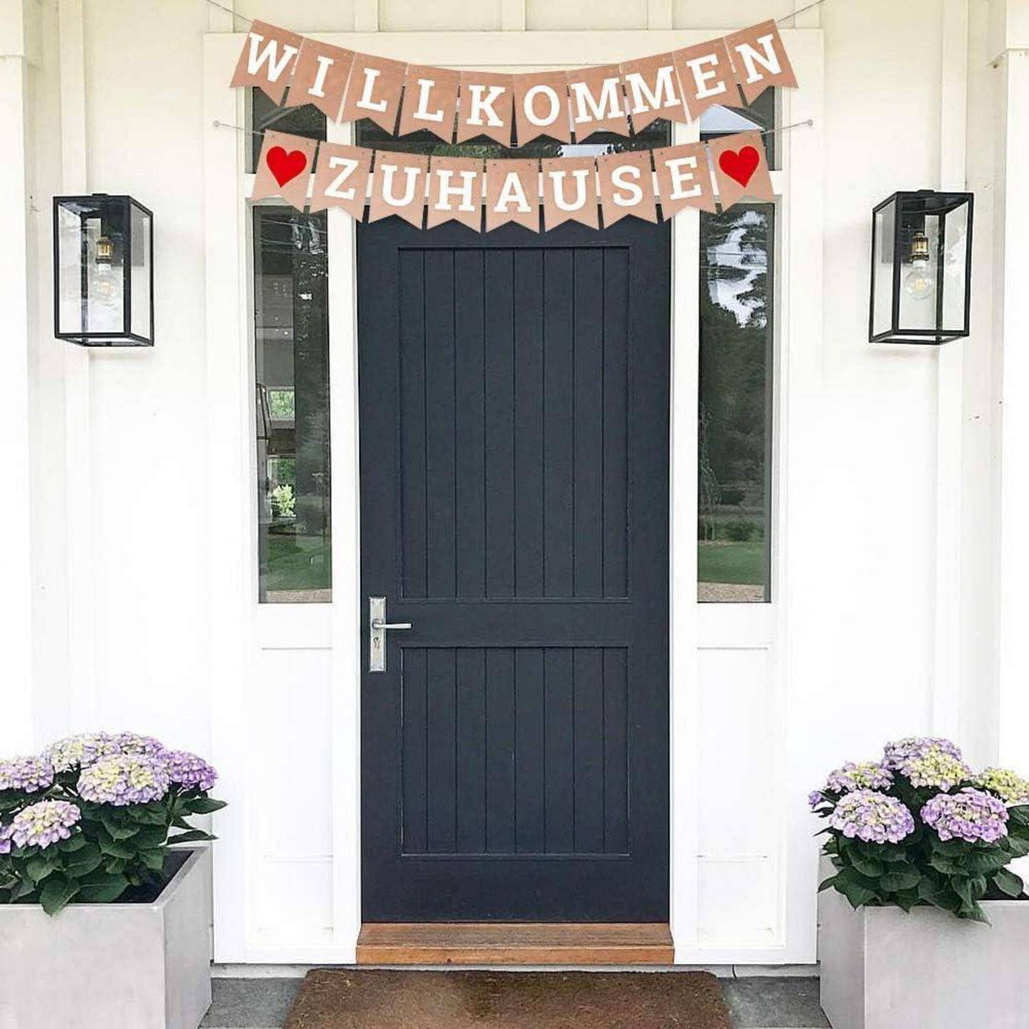ecooe Willkommen Zuhause Banner, herzlich willkommen Girlande für Dekoration Familie Partei Welcome Home Banner mit 19Stk Wimpeln und 3M Jute Seil*2