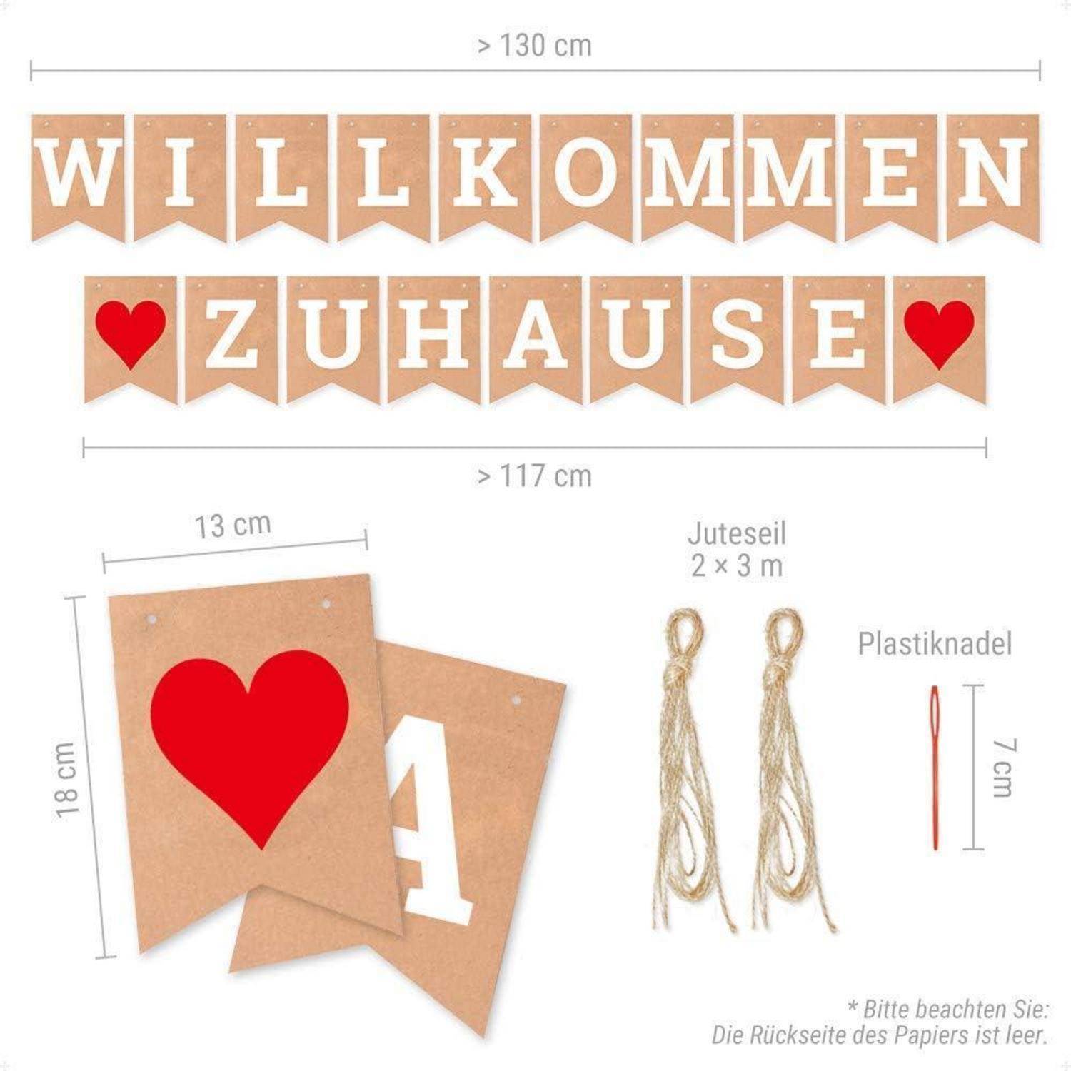 ecooe Willkommen Zuhause Banner, herzlich willkommen Girlande für Dekoration Familie Partei Welcome Home Banner mit 19Stk Wimpeln und 3M Jute Seil*2