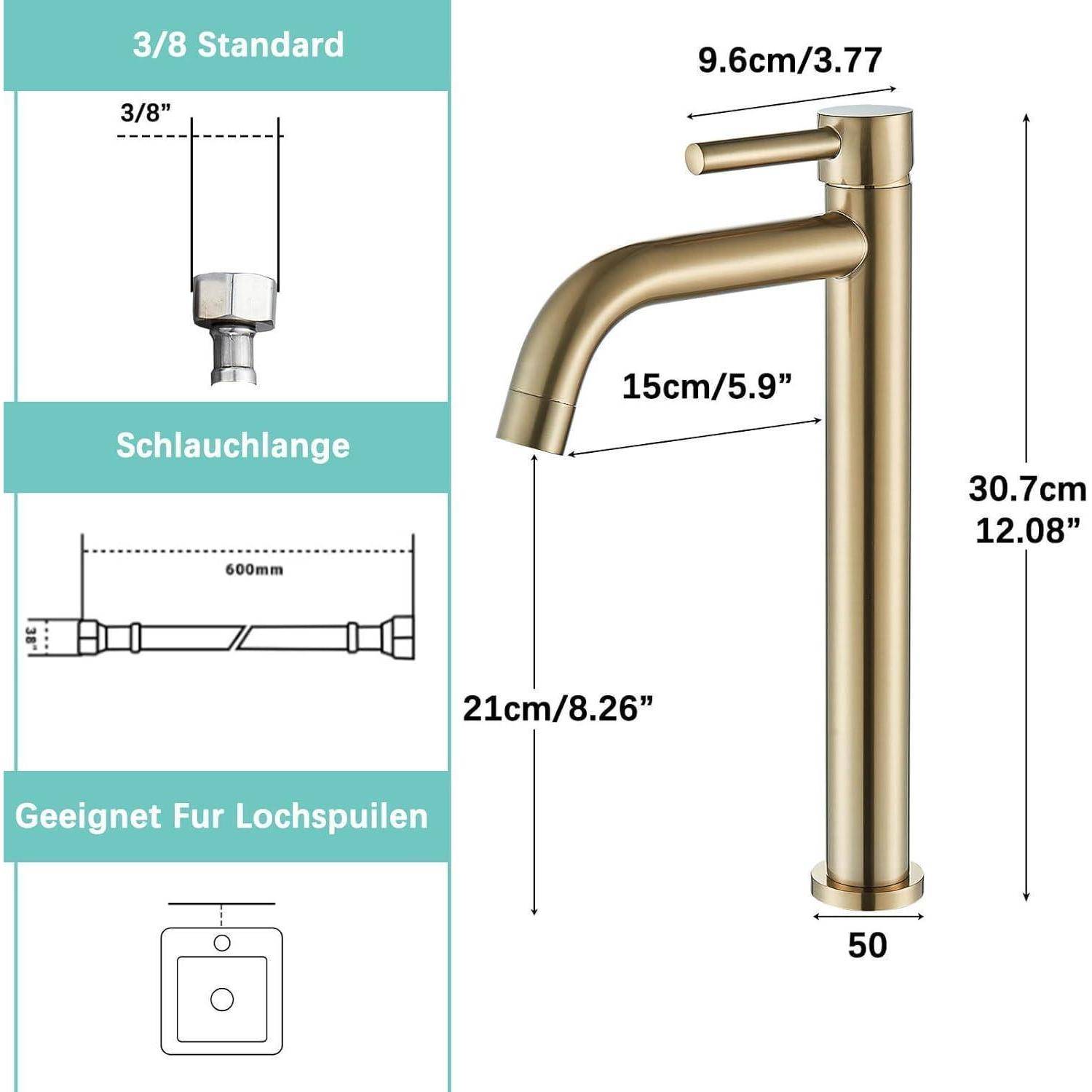 Suguword Gold Bad Wasserhahn Waschtischarmatur Badarmatur hoch Waschbecken Waschtisch Armatur Hoher Auslauf Einhebelmischer für Badezimmer aus