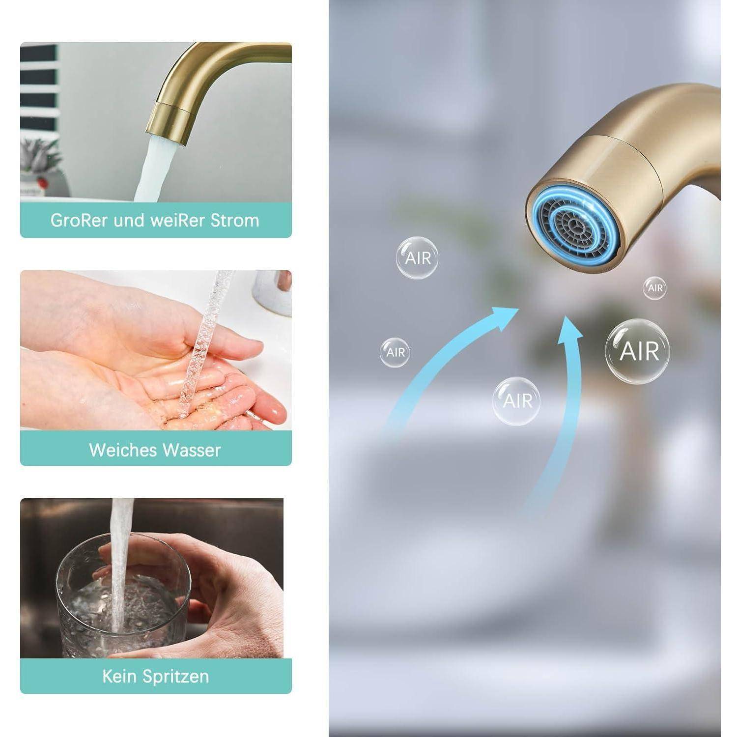 Suguword Gold Bad Wasserhahn Waschtischarmatur Badarmatur hoch Waschbecken Waschtisch Armatur Hoher Auslauf Einhebelmischer für Badezimmer aus