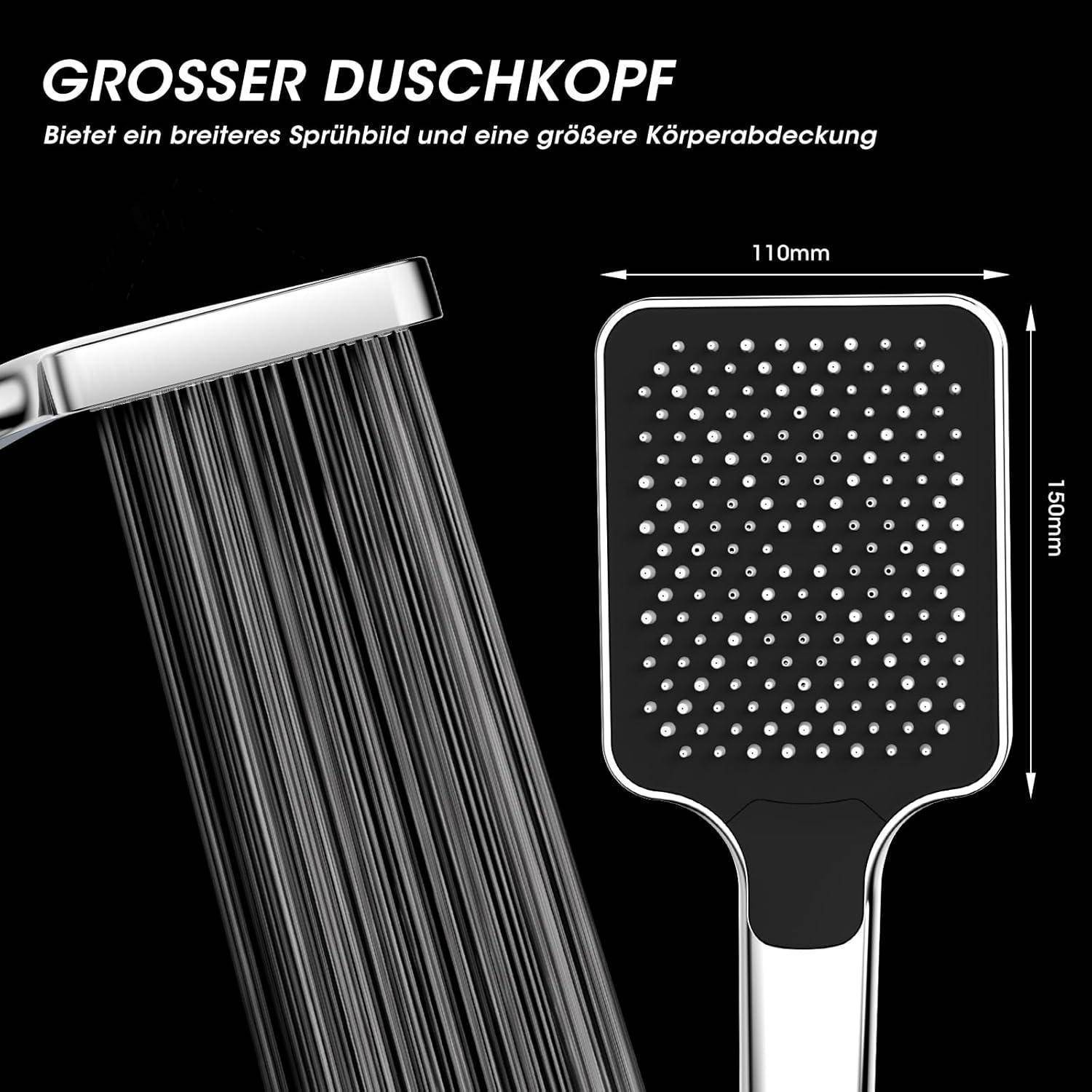 Duschkopf-Illustration mit der Bezeichnung „GROSSER DUSCHKOPF