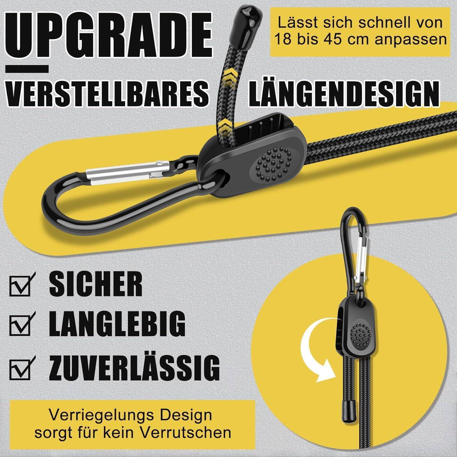 Spanngummi Mit Karabiner Haken Verstellbar, 45 cm Expander Mit Haken GepäCkspanner zur Befestigung von Sonnensegel, Tarpaulins, Abdeckplane Fahrrad