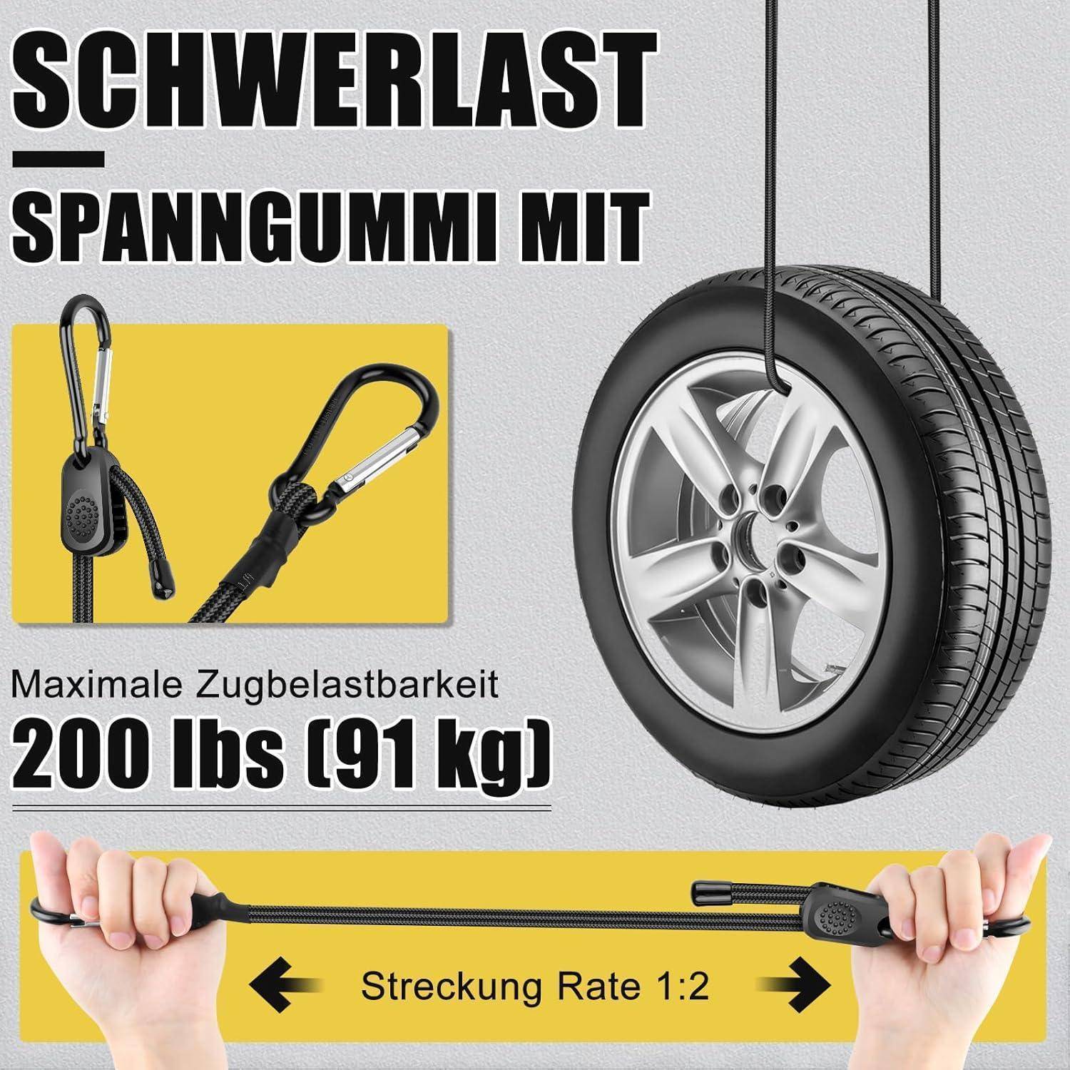 Spanngummi Mit Karabiner Haken Verstellbar, 45 cm Expander Mit Haken GepäCkspanner zur Befestigung von Sonnensegel, Tarpaulins, Abdeckplane Fahrrad