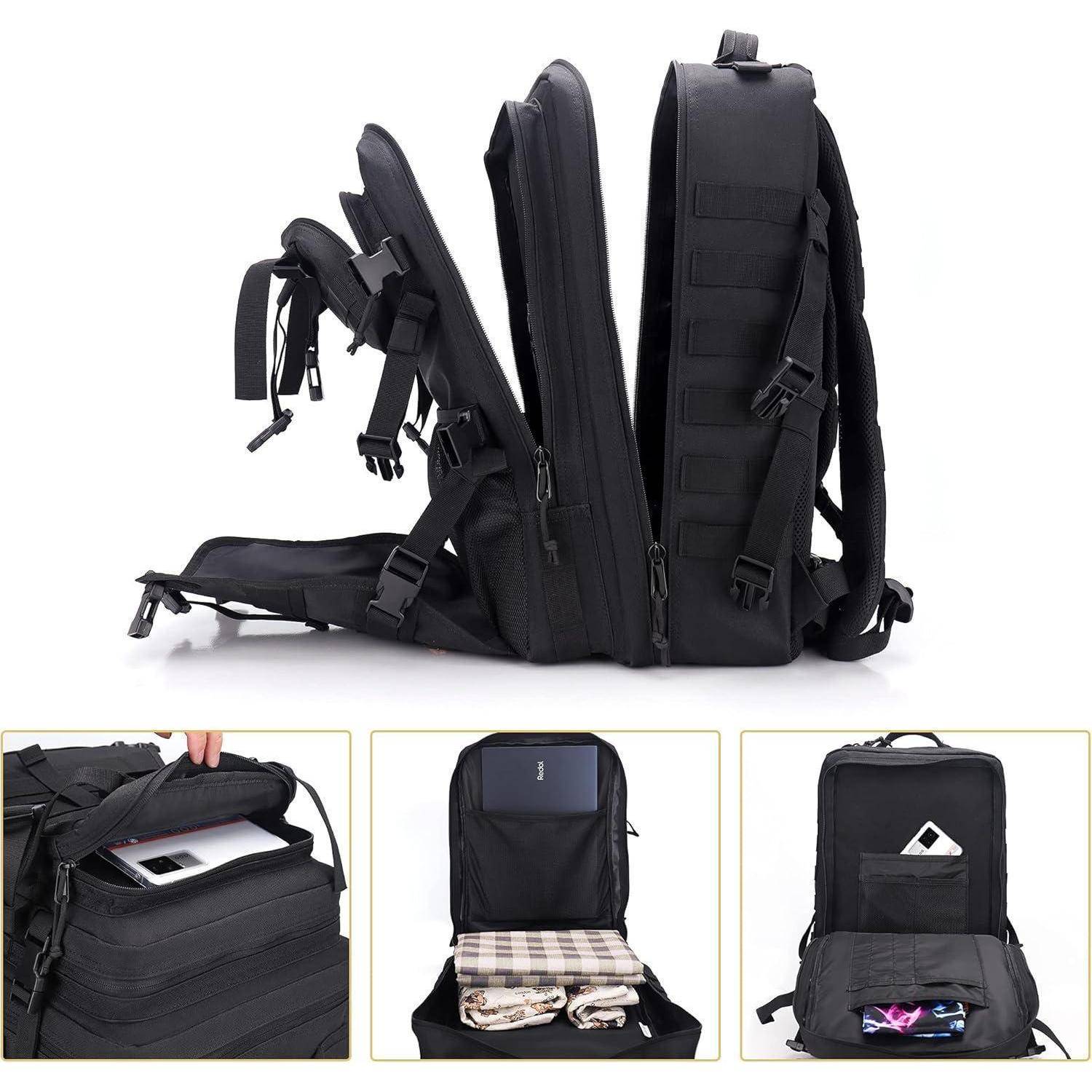 Motorrad Helm Rucksack für Herren, 45L Militär Rucksack Groß, Wasserdicht Molle Motorradrucksäcke für Outdoor Survival Camping Sport Trekking Wan