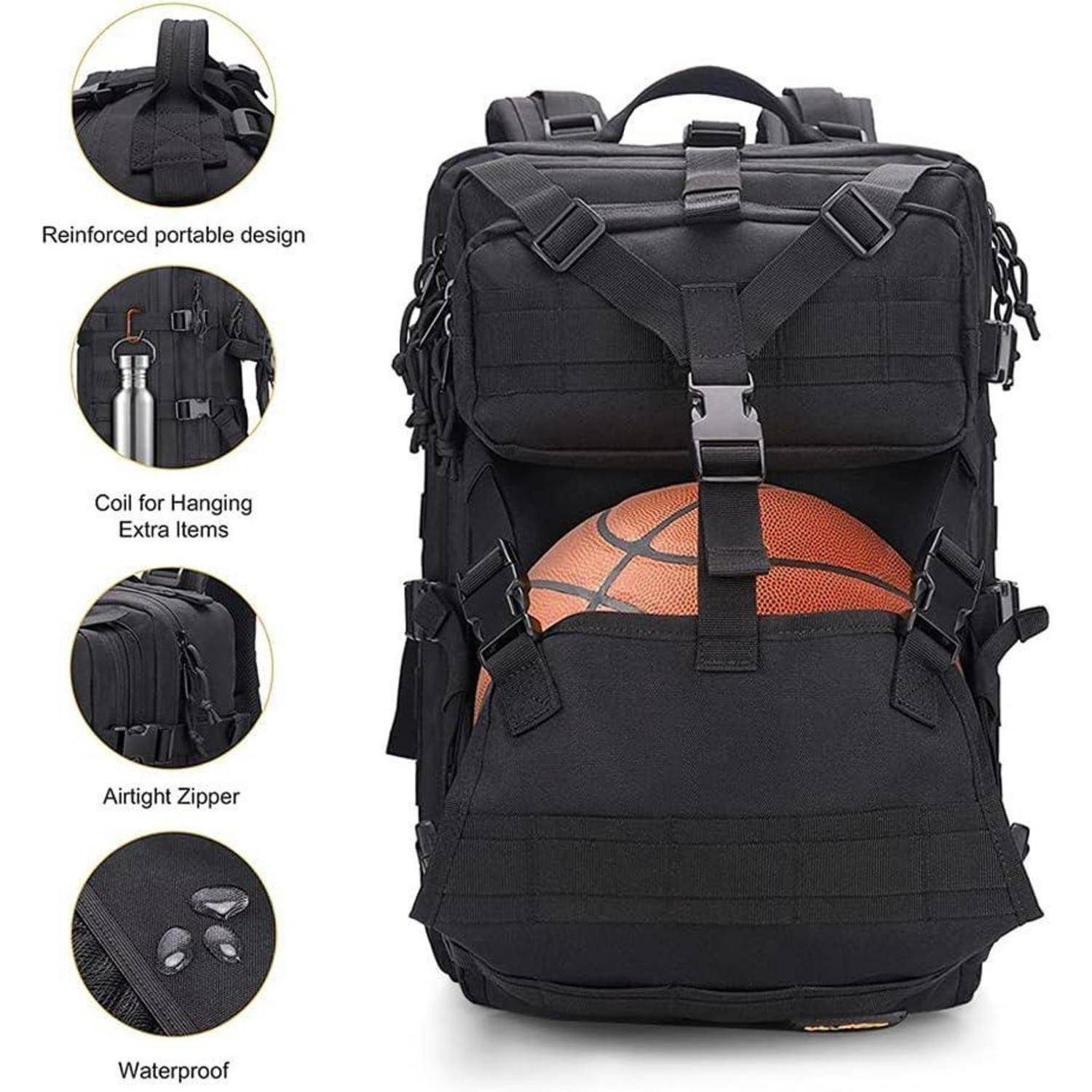 Motorrad Helm Rucksack für Herren, 45L Militär Rucksack Groß, Wasserdicht Molle Motorradrucksäcke für Outdoor Survival Camping Sport Trekking Wan