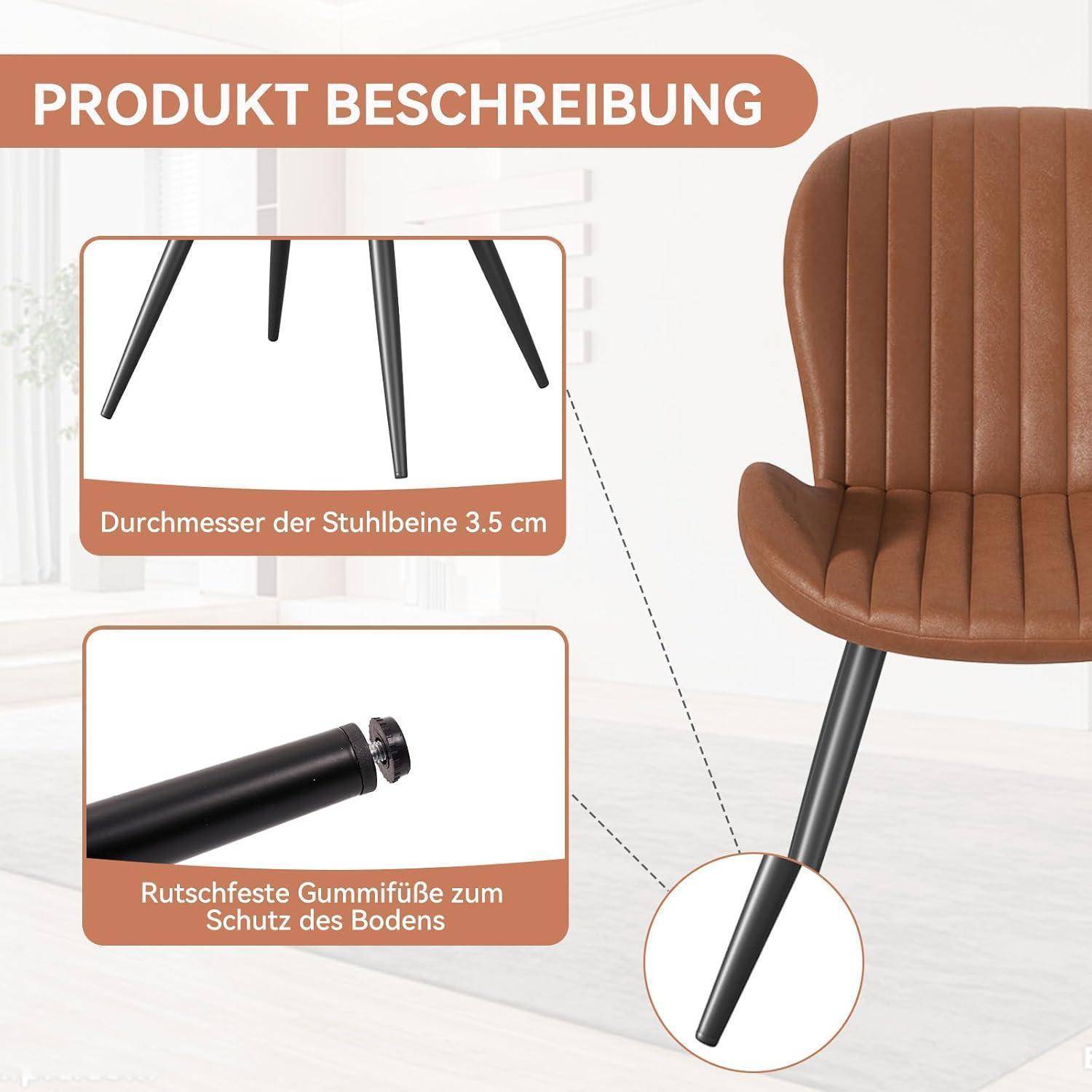 Esszimmerstühle 2er Set, Küchenstuhl, Stuhl Esszimmer Wohnzimmer, ergonomischer Sessel, Armlehnstuhl, Polsterstuhl, Wasserdichtes Material,Metallbei