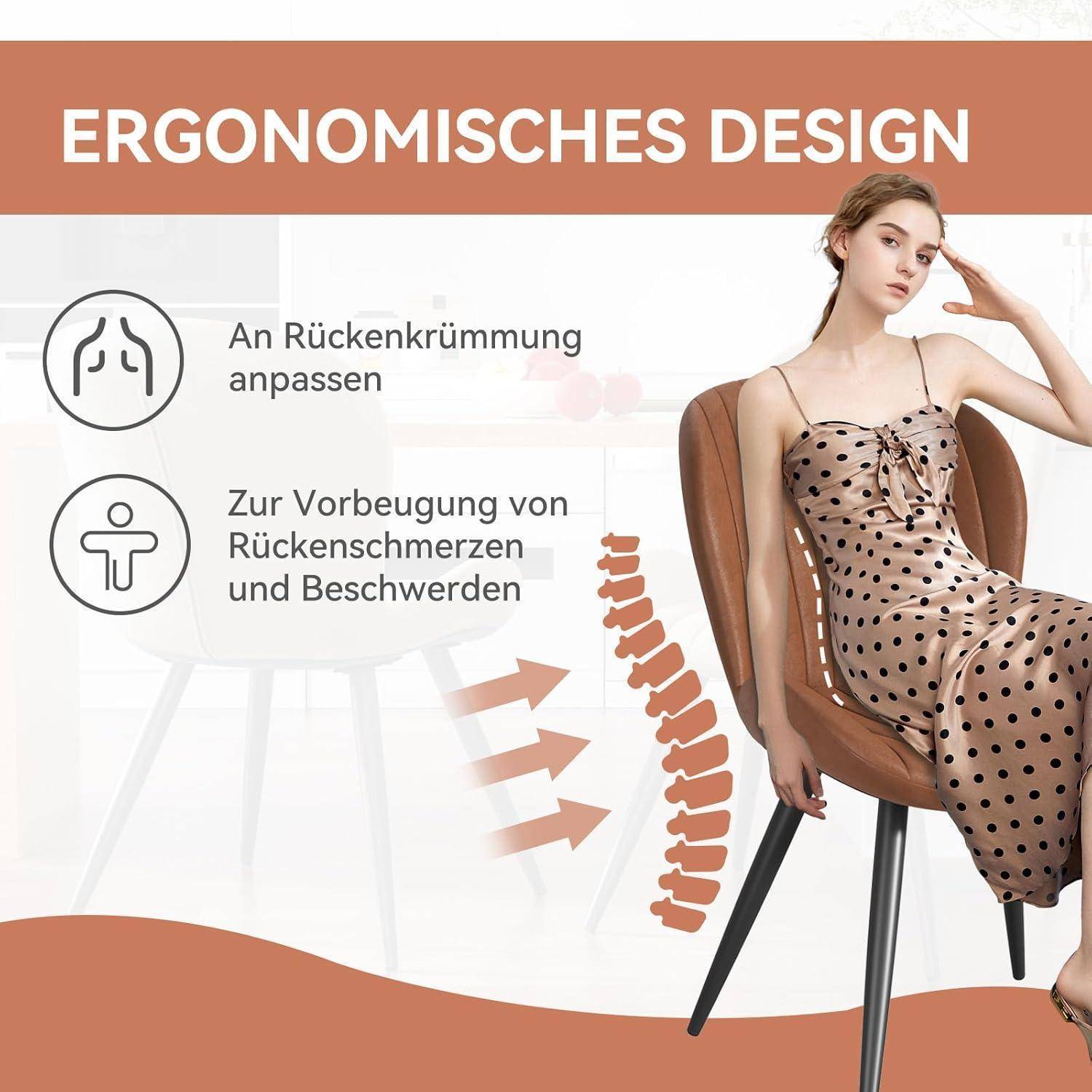 Esszimmerstühle 2er Set, Küchenstuhl, Stuhl Esszimmer Wohnzimmer, ergonomischer Sessel, Armlehnstuhl, Polsterstuhl, Wasserdichtes Material,Metallbei