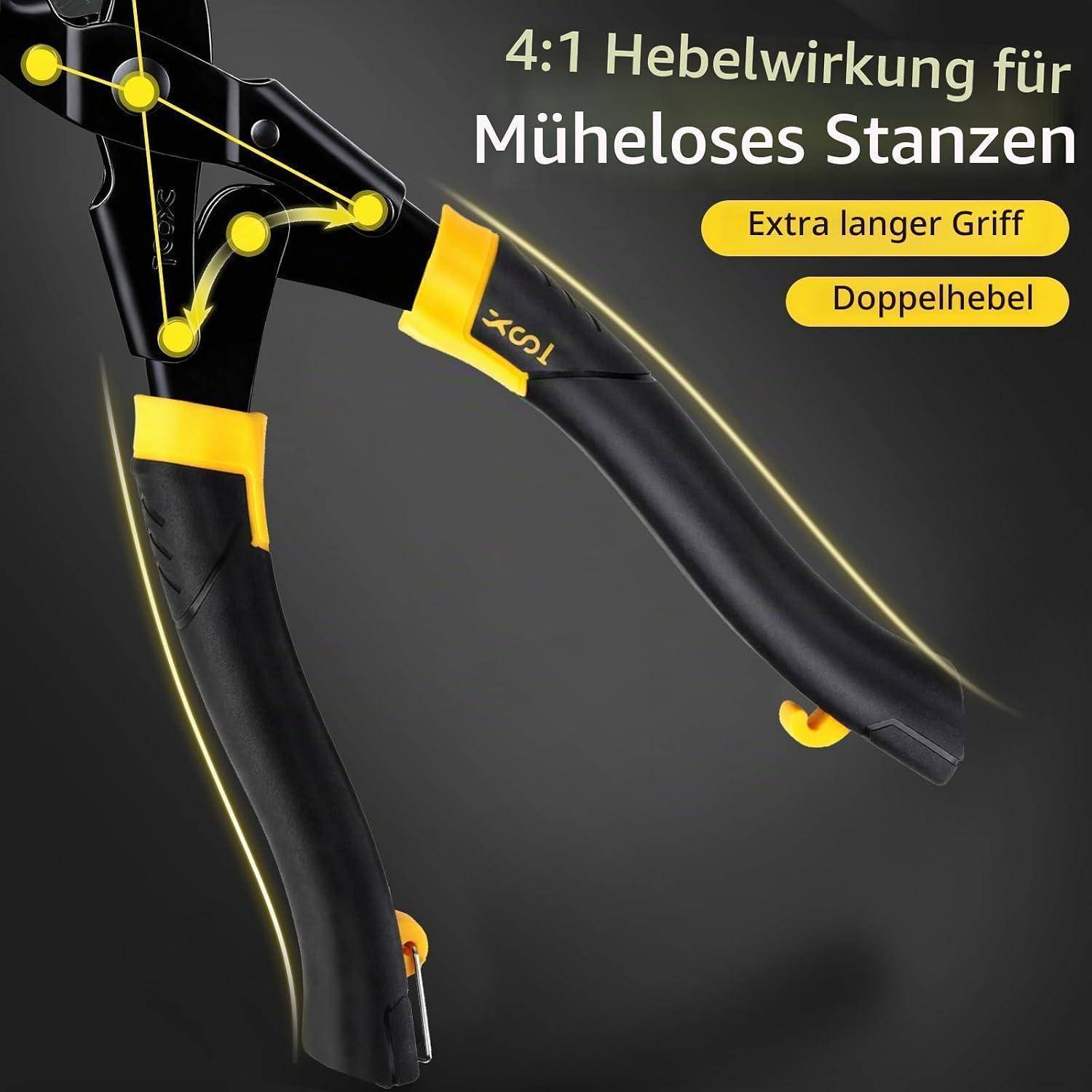 XOOL Leder-Lochzange mit langem Griff – Verbesserte Revolverzange für Gürtel, Schuhe, Sättel &amp; DIY-Lederarbeiten, 6 Rundlochgrößen (2–4,5 mm)