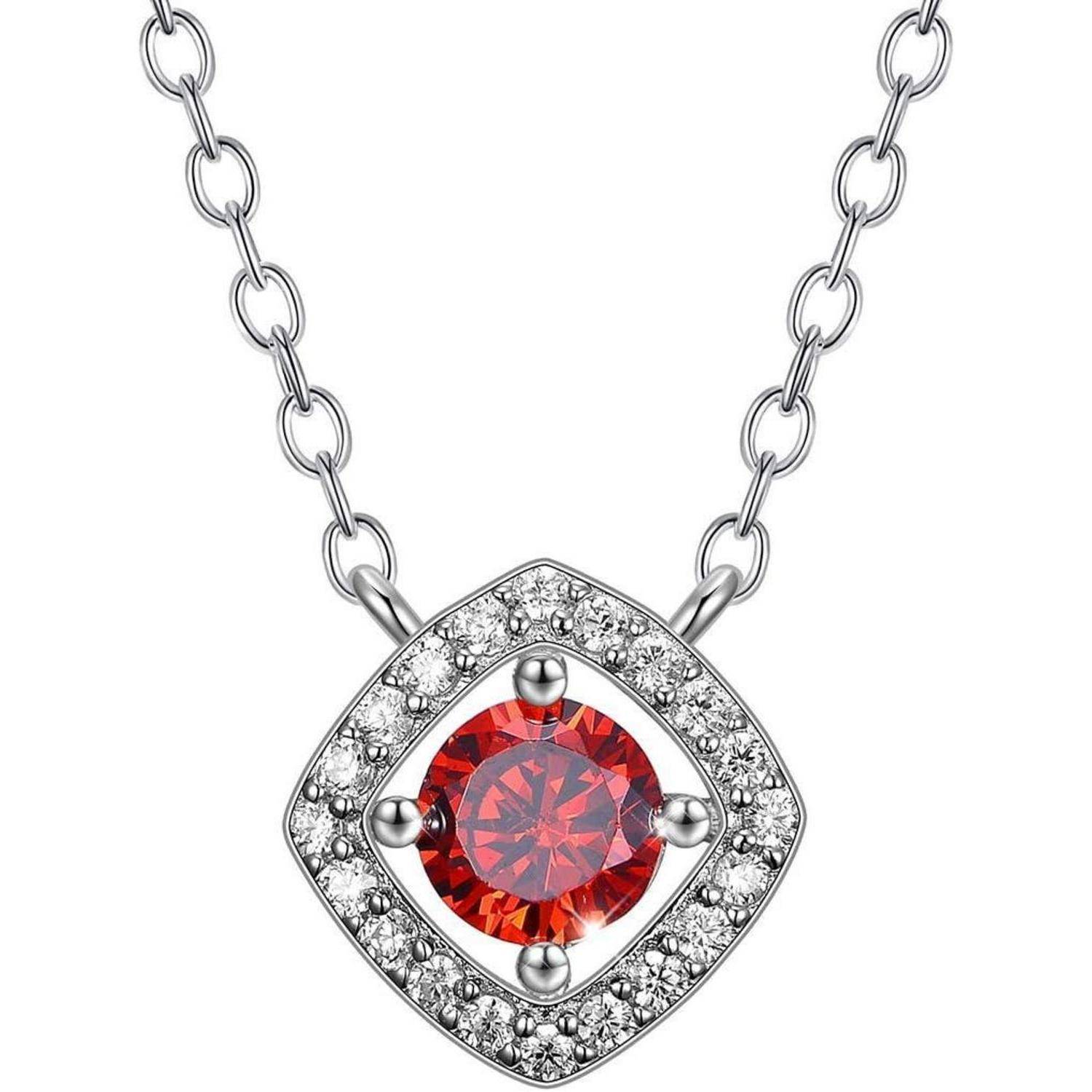 GW Damen Halskette 925 Sterling Silber mit Anhänger Zirkonia Edelstein Damenhalskette Ketten 45cm Rot