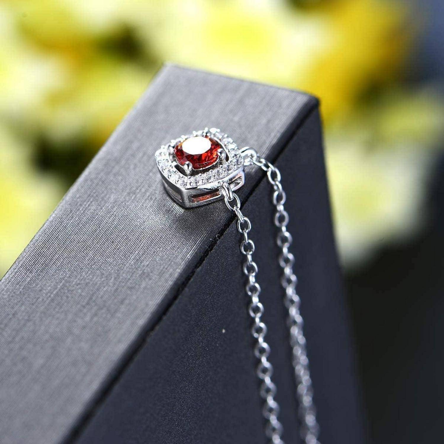 GW Damen Halskette 925 Sterling Silber mit Anhänger Zirkonia Edelstein Damenhalskette Ketten 45cm Rot