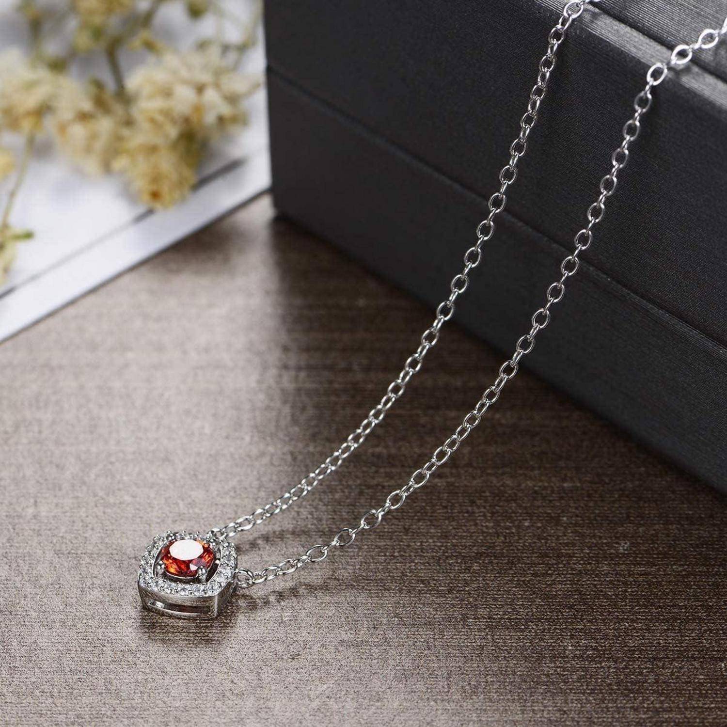 GW Damen Halskette 925 Sterling Silber mit Anhänger Zirkonia Edelstein Damenhalskette Ketten 45cm Rot