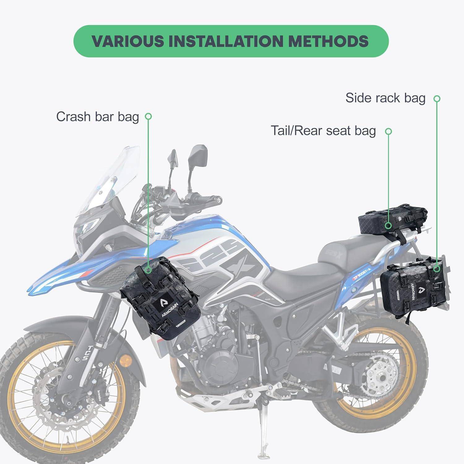 Motorrad Sturzbügel Tasche Wasserdichtes Fassungsvermögen 6L/8L Stoßstangenpaket Schutzblech Tasche Universal Motor Kit Taschen (6L Schwarze Imitat