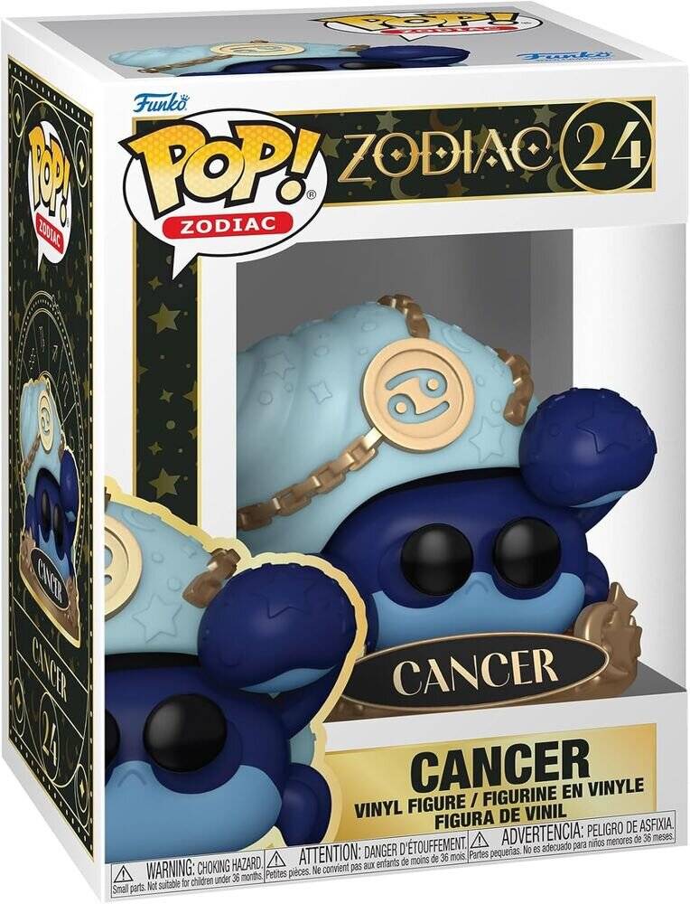 Funko Pop! Zodiac Krebs Vinyl-Figur in Originalverpackung, mit einer blauen krebsähnlichen Figur und „KREBS