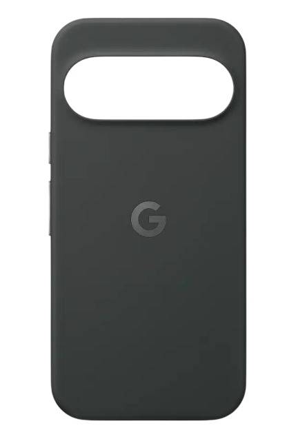 Schwarze Google-Handyhülle mit großem ovalem Kameraausschnitt und zentriertem 