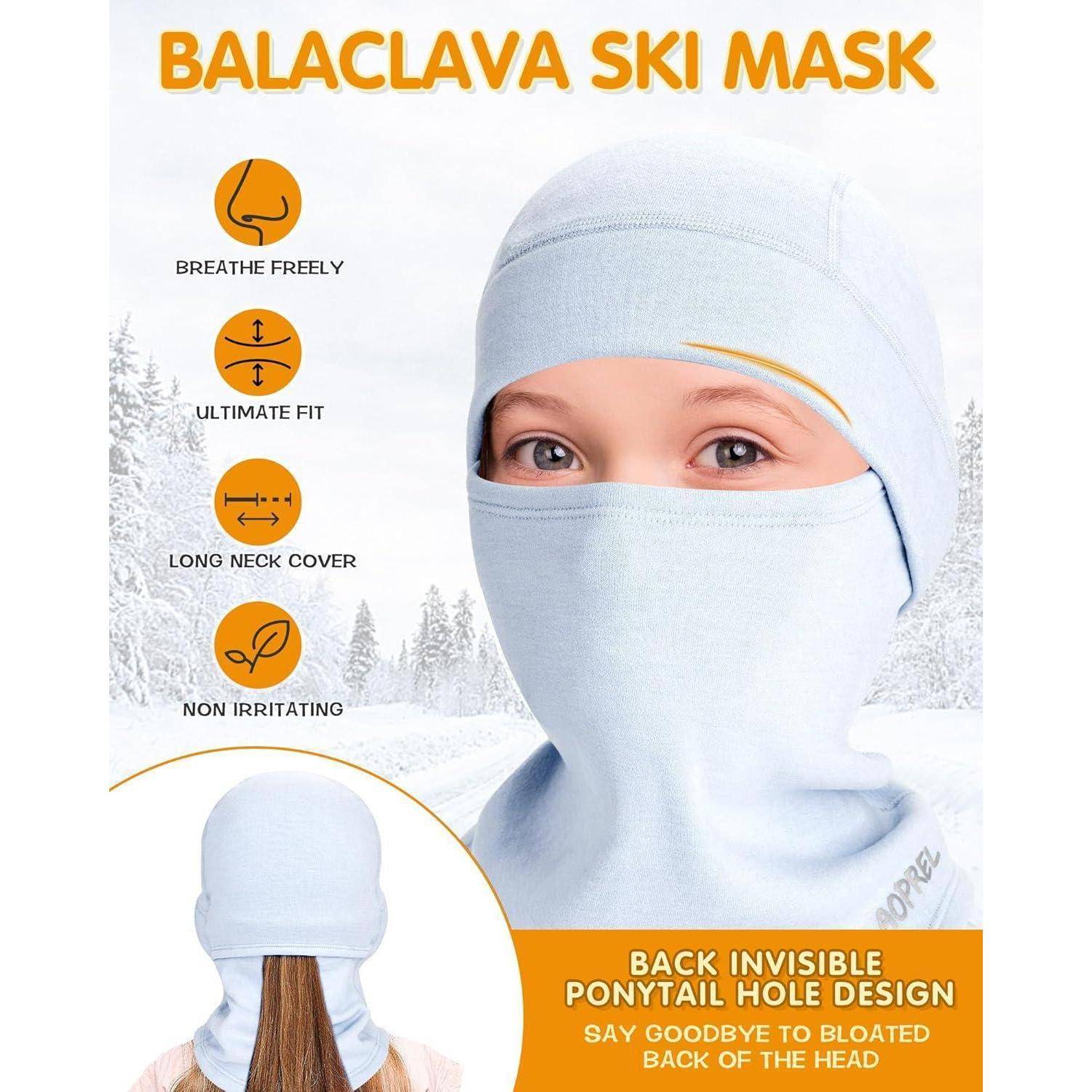 Kinder Sturmhaube Winter, Modal-Wolle-Mix Balaclava Skimaske Multifunktional Winddicht Gesichtsmasken Schlupfmütze Sturmmaske Mütze mit Halswärmer