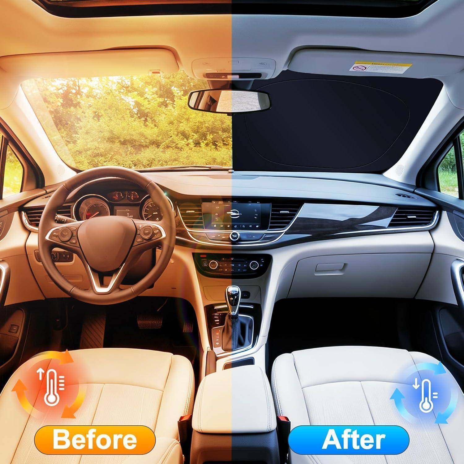Geteilte Ansicht des Autoinnenraums zeigt einen Vergleich mit 
