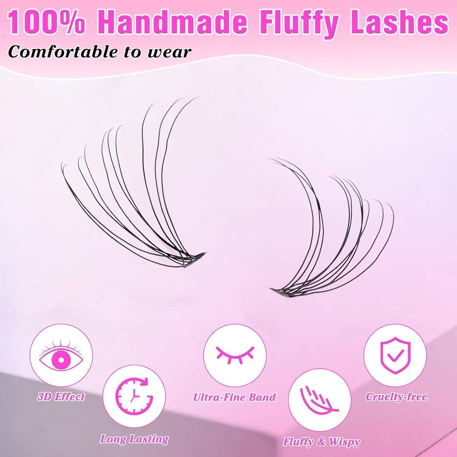 Werbegrafik für „100% handgefertigte flauschige Wimpern