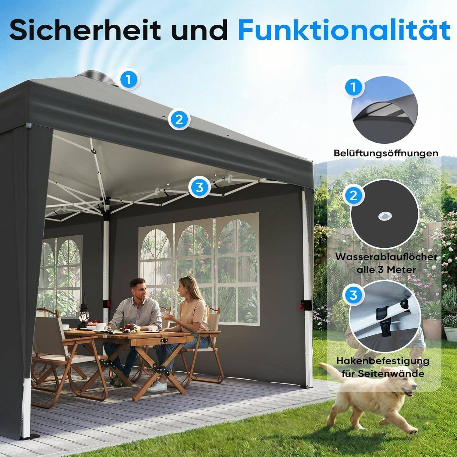 Quictent Faltpavillon 3x6m Pop-Up | Gartenpavillon, mit Seitenwänden, UV-Schutz 50+, Tragetasche inkl, Stahlrahmen, einfacher Aufbau, faltbar mit