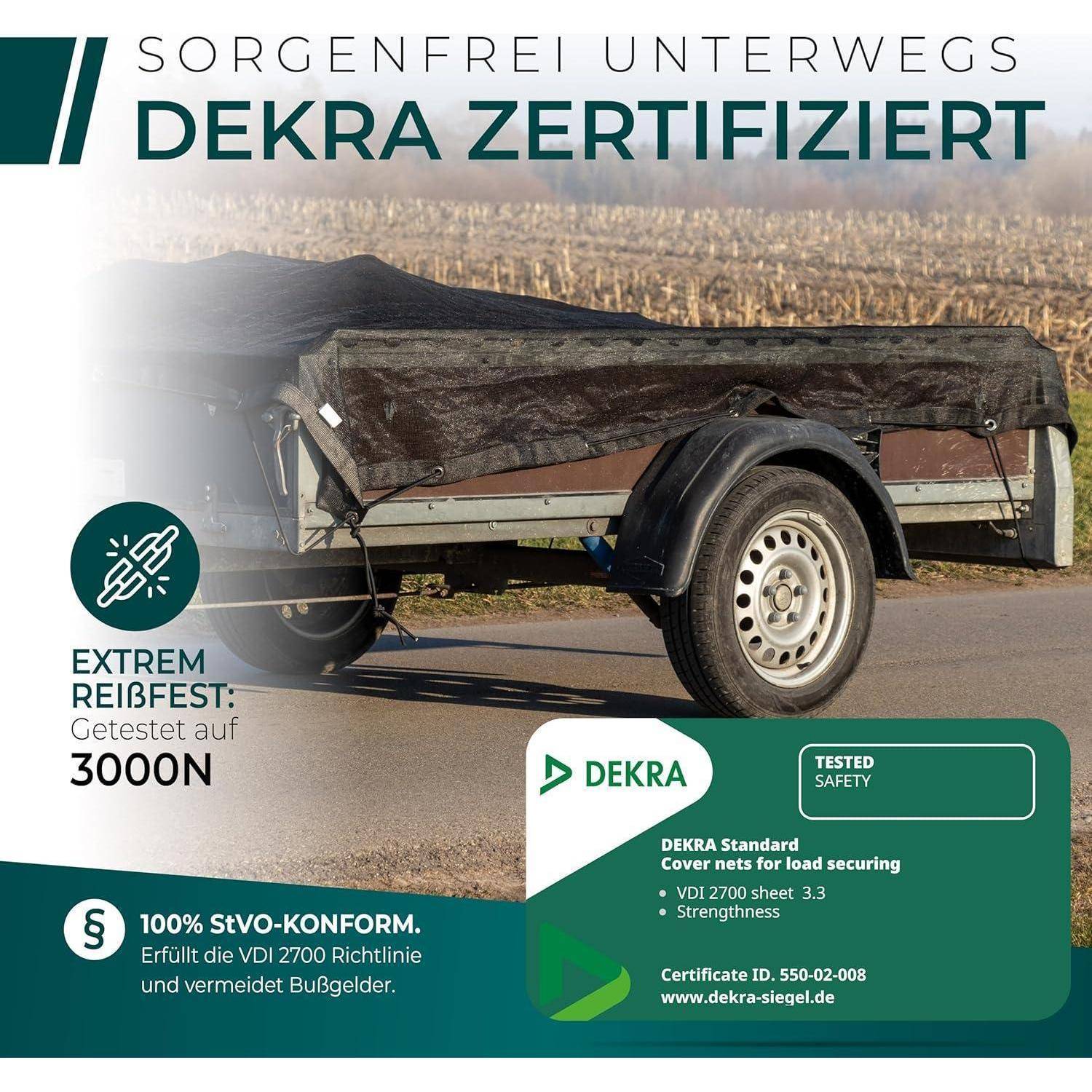 CargoVA® Feinmaschiges Anhängernetz 1x2m - Schwarzes feinmaschiges Abdecknetz mit Gummiseil - zur optimalen Ladungssicherung Schwarz 1x2M