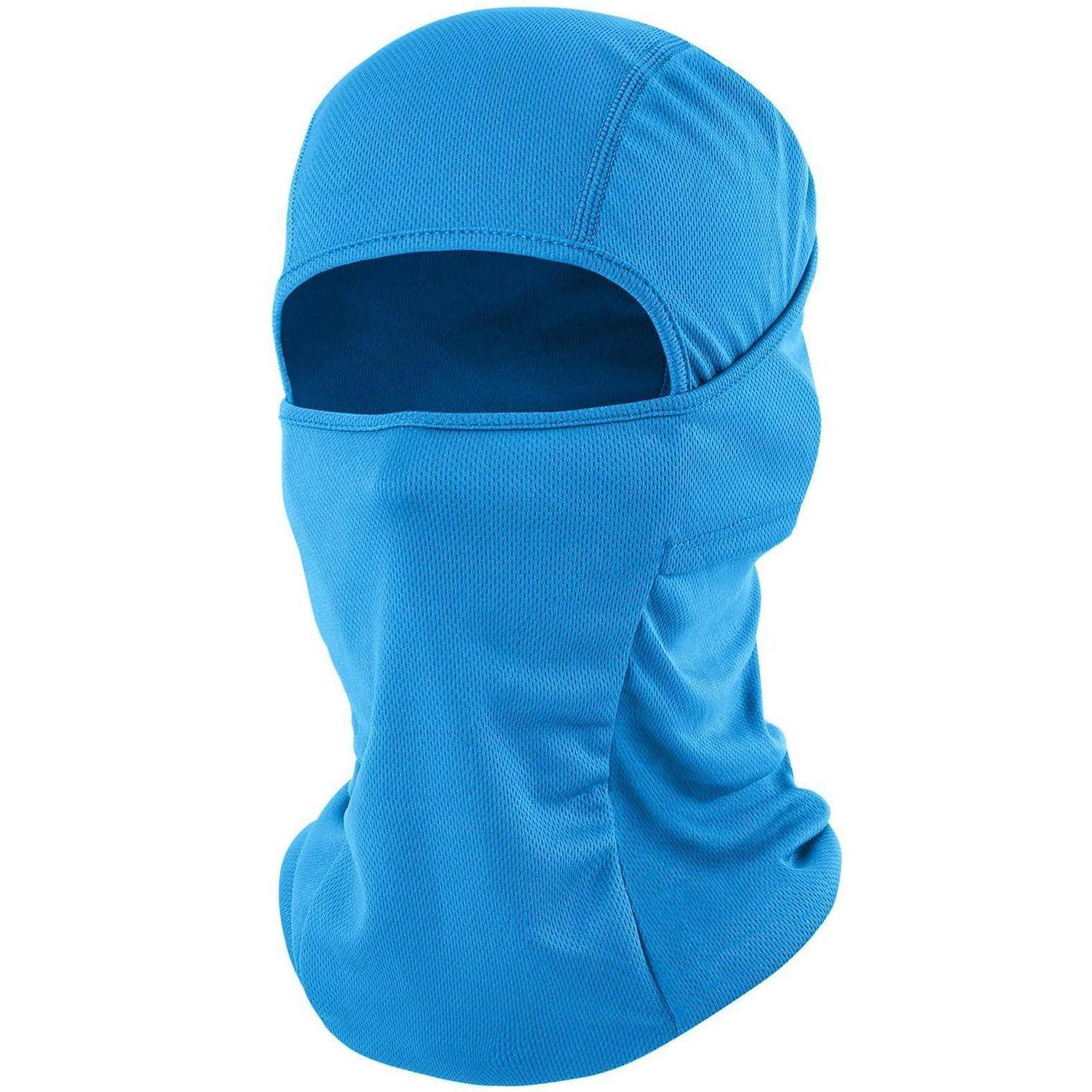 Blaue Sturmhaube im Balaclava-Stil mit Augenöffnung, isoliert auf weißem Hintergrund dargestellt.
