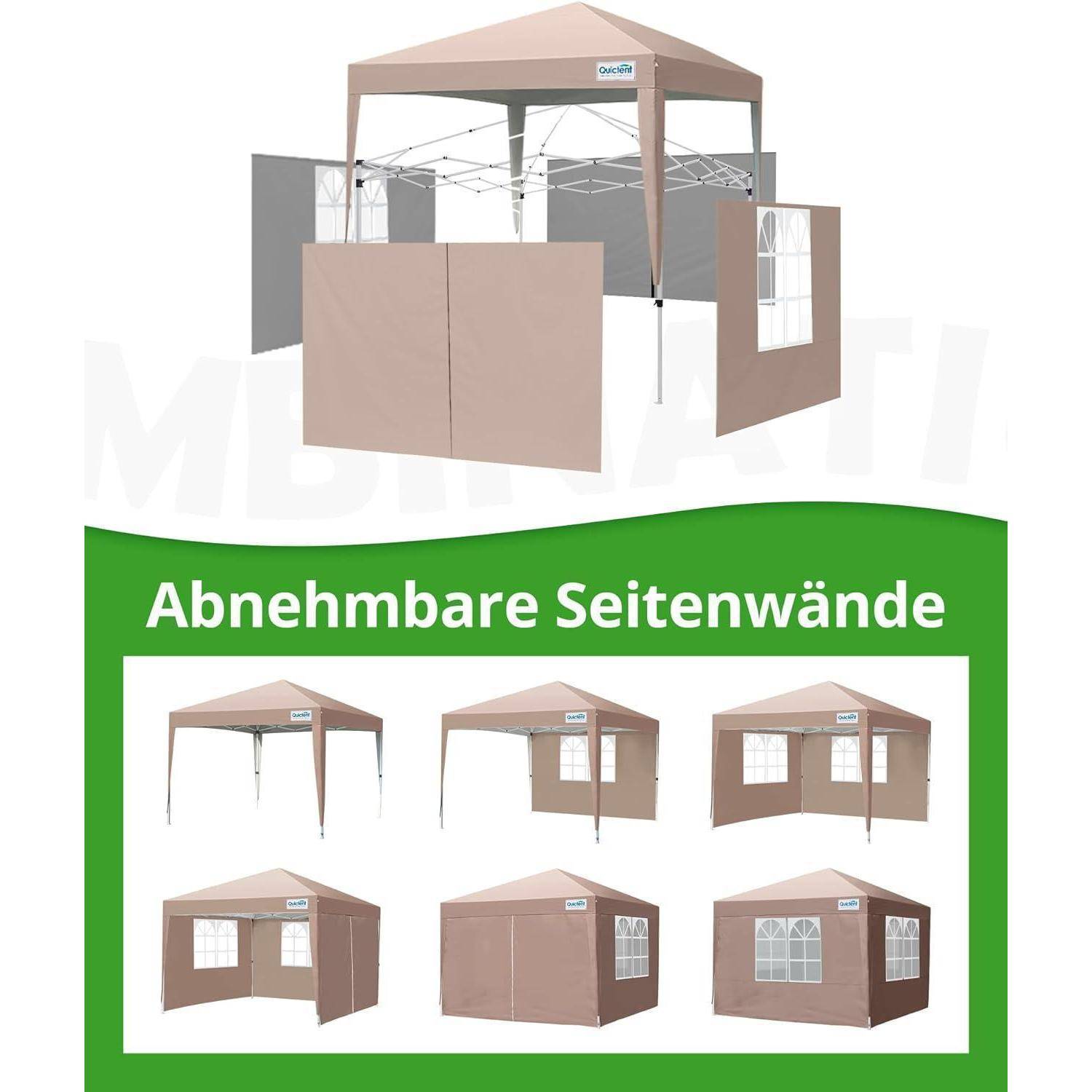 Quictent Faltpavillon 2x2m wasserdicht | Partyzelt, Gartenpavillon, mit Seitenwänden, UV-Schutz 50+, Tragetasche inkl, Stahlrahmen, einfacher Aufbau