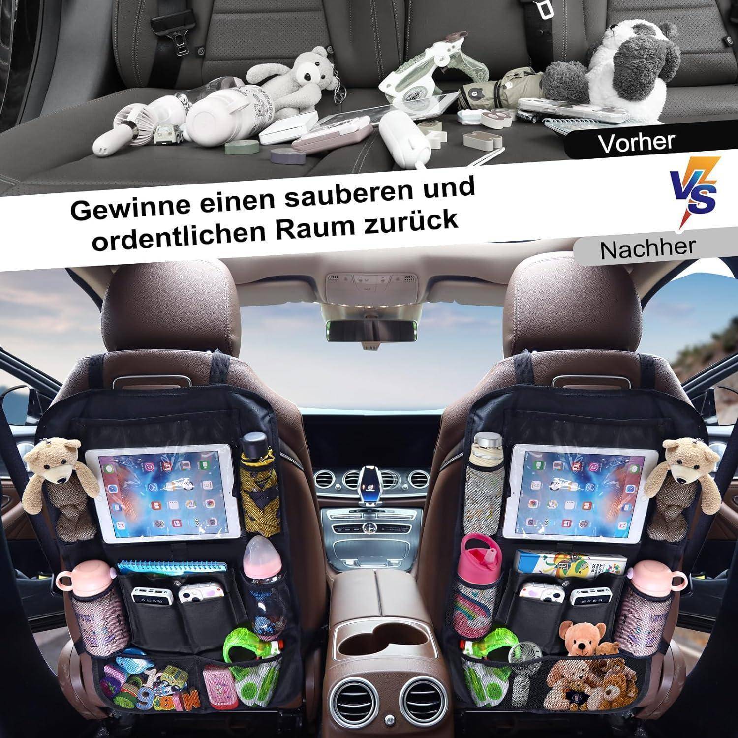 Rückenlehnenschutz Auto Kinder Stärke-Upgrade, Autositz Organizer mit 10 Aufbewahrungsbeuteln, Auto Organizer Kinder Leicht Zu Reinigen, Wasserdicht