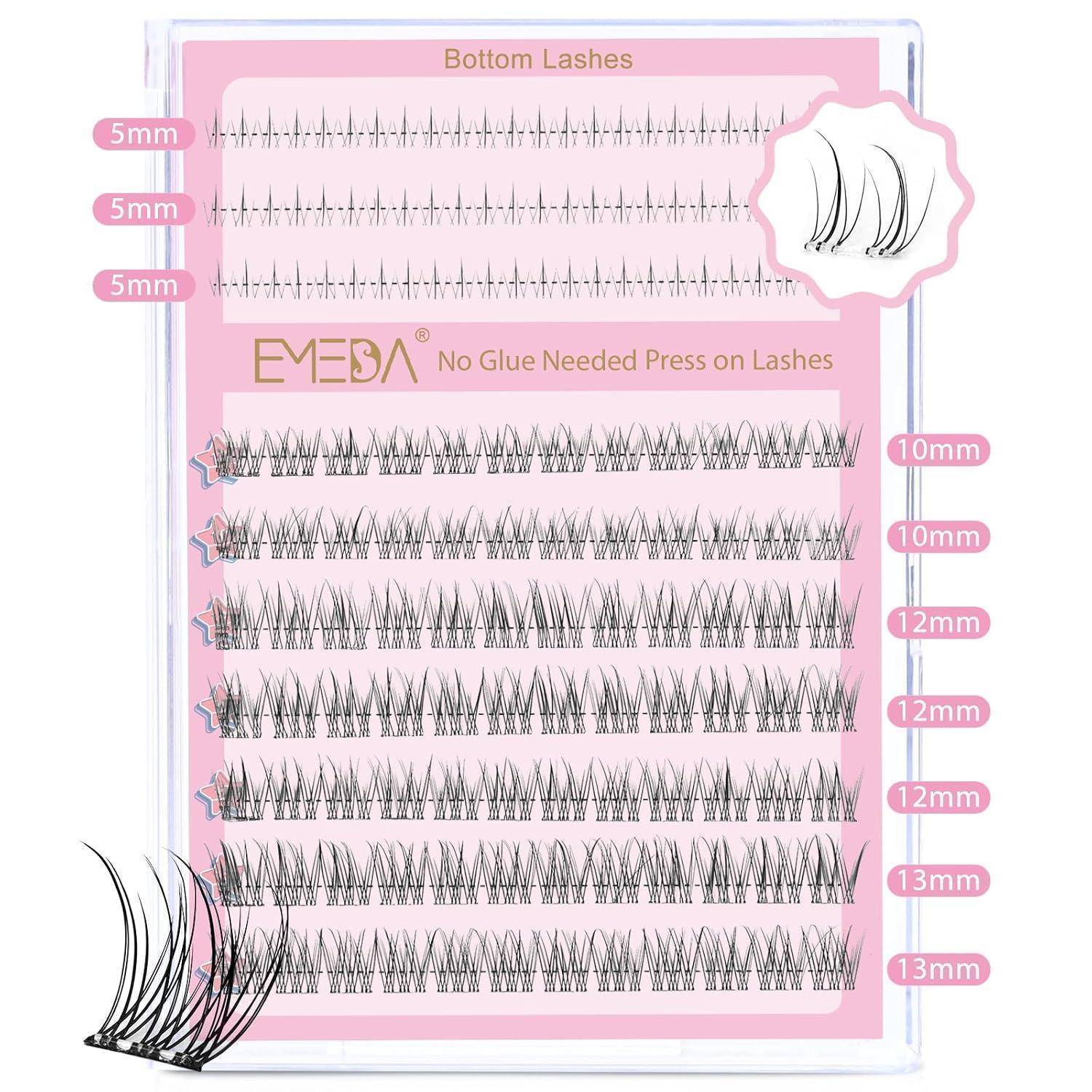 Rosa Wimpernverlängerungs-Tablett mit Beschriftung „EMEDA No Glue Needed Press on Lashes