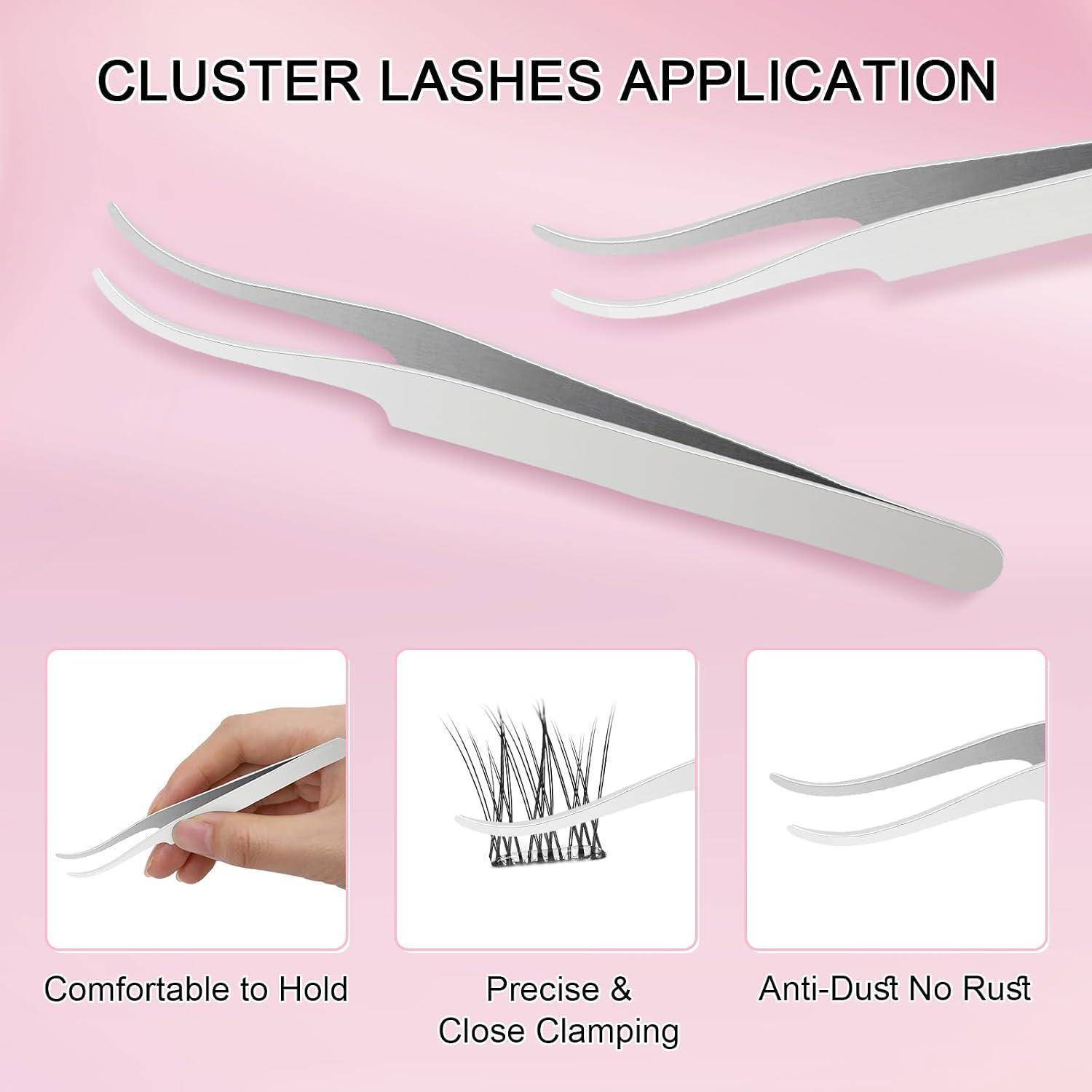 Rosa Grafikwerbung mit dem Titel „CLUSTER LASHES APPLICATION