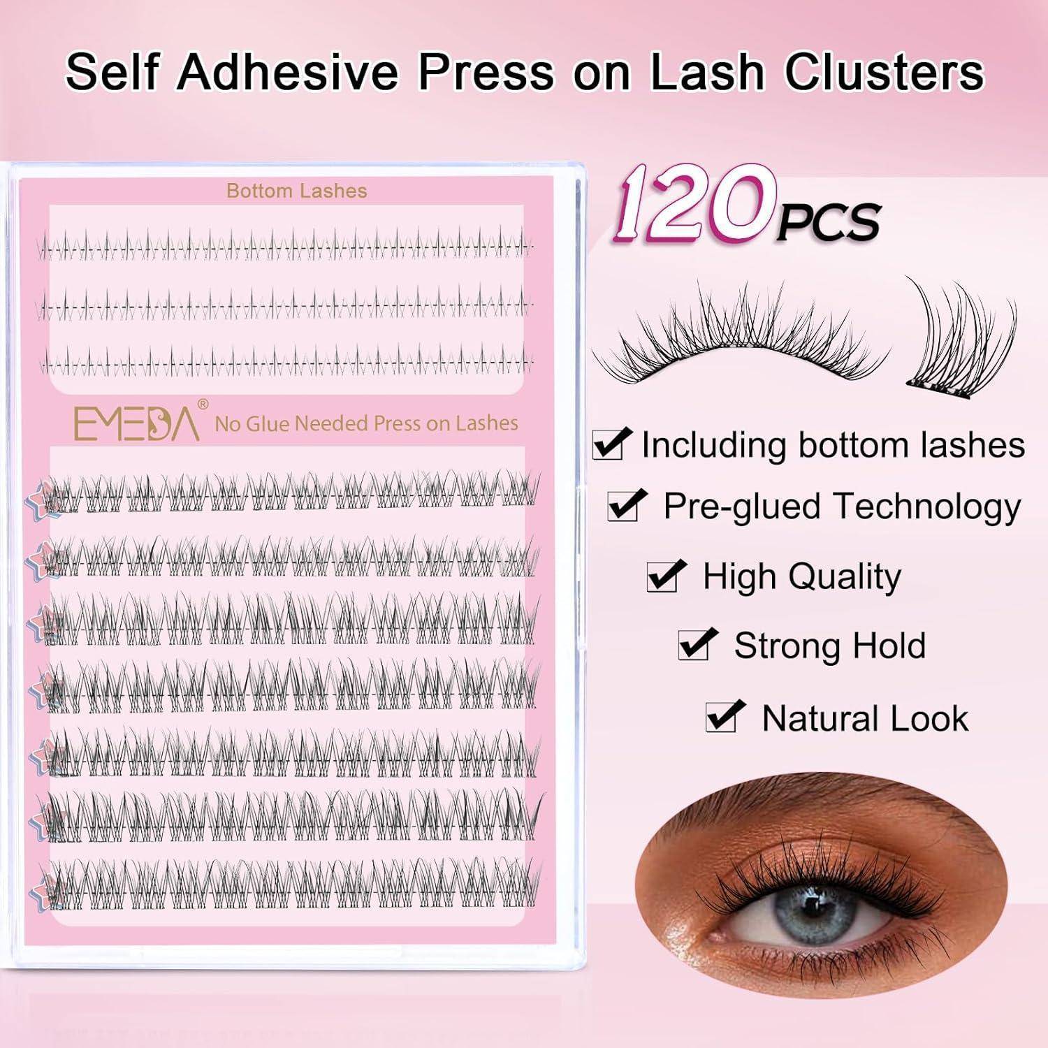 Rosafarbene Produktanzeige für „Self Adhesive Press on Lash Clusters