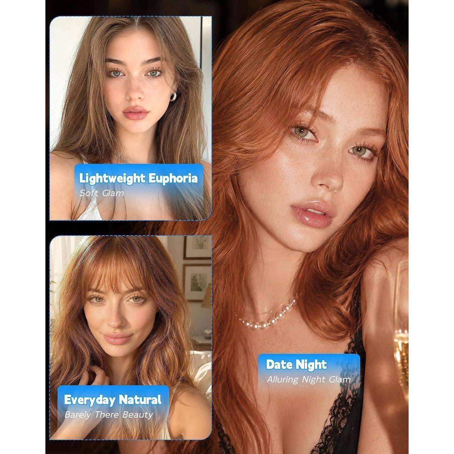 Collage aus drei Make-up-Looks an Frauen, beschriftet mit „Lightweight Euphoria
