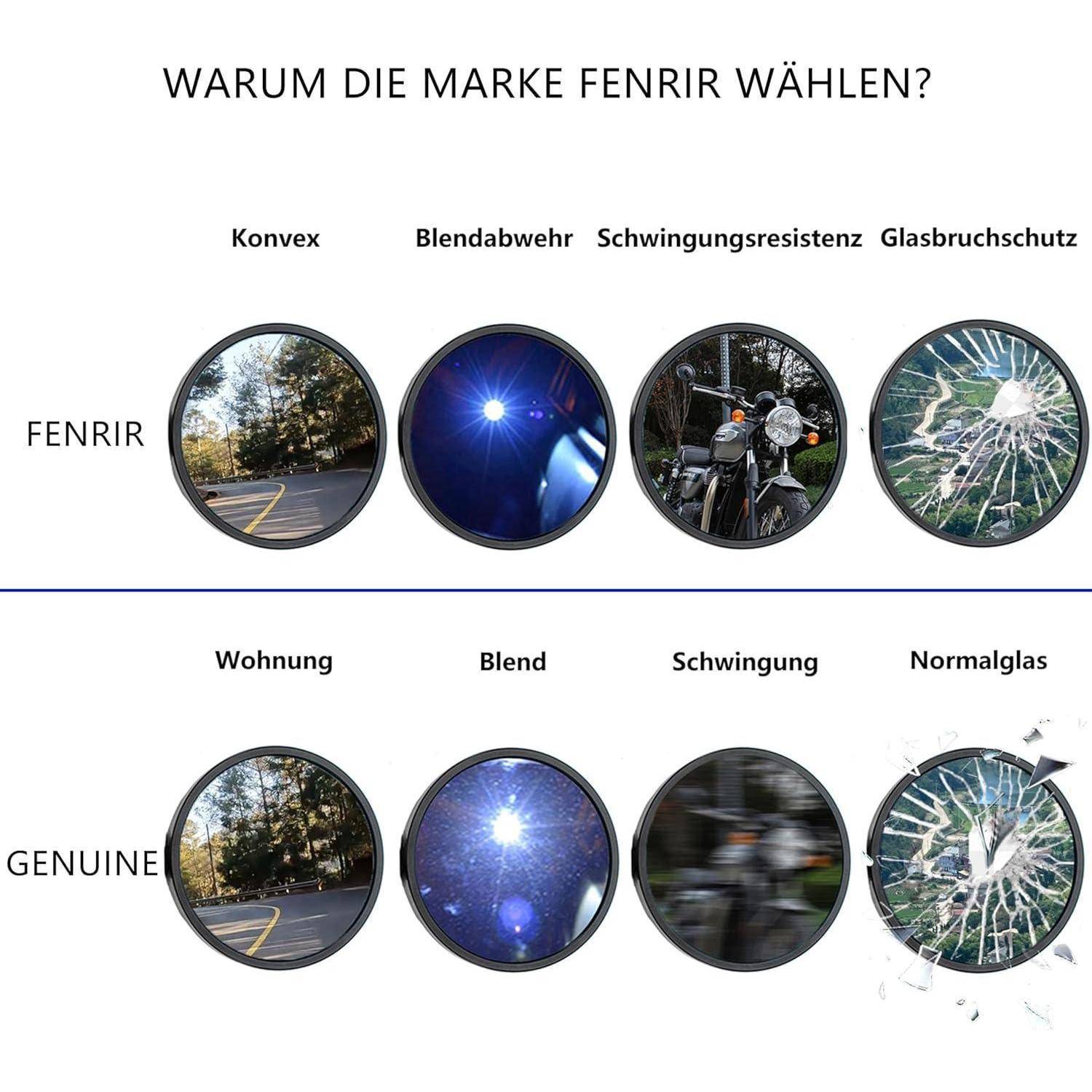FENRIR (Kein E Geprüft) Lenkerendenspiegel Motorrad Spiegel rückspiegel CNC Geschmiedete Aluminiumlegierung Blendschutz Vibrationsreduzierendes Desi