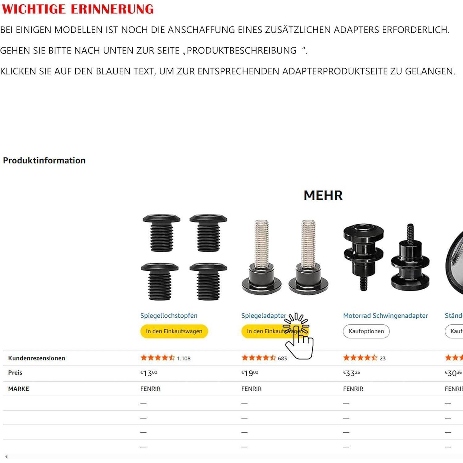 FENRIR (Kein E Geprüft) Lenkerendenspiegel Motorrad Spiegel rückspiegel CNC Geschmiedete Aluminiumlegierung Blendschutz Vibrationsreduzierendes Desi