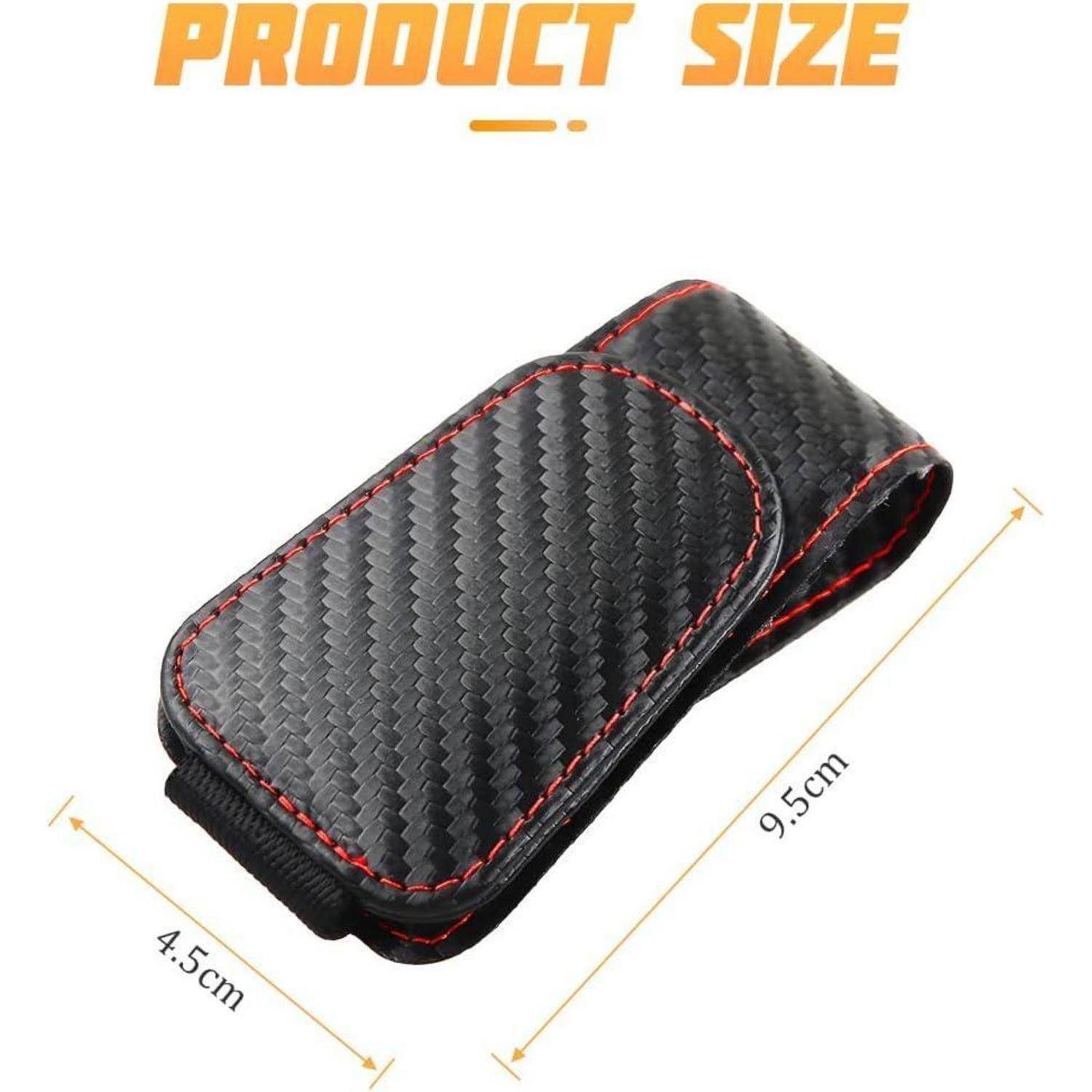 Produktgrößenabbildung eines schwarzen genähten Beutels mit einer Länge von 9,5 cm und einer Breite von 4,5 cm.