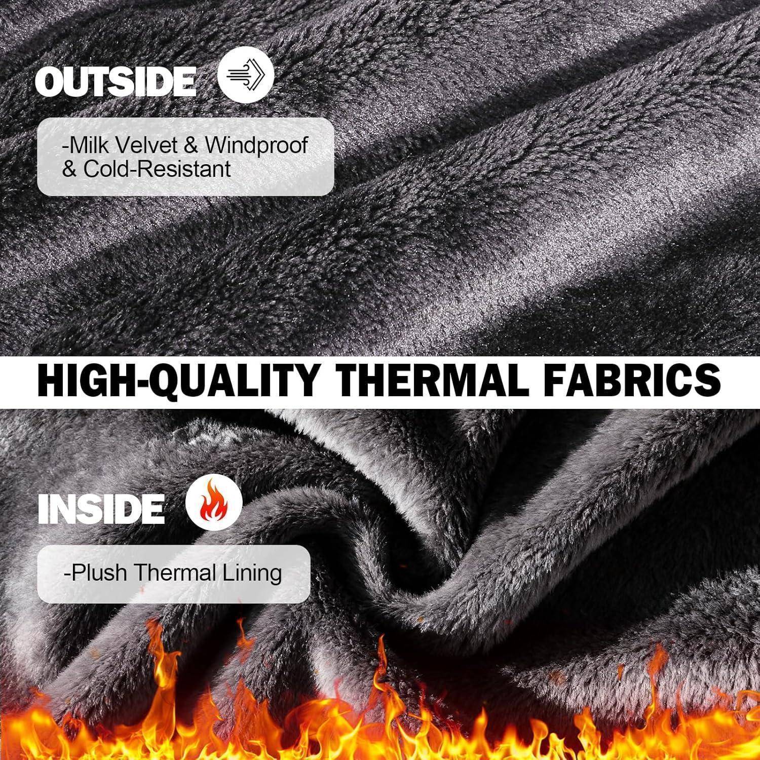 Werbegrafik zeigt Schichten von Thermostoff: außen ist Milchsamt, winddicht und kälteresistent; innen ist flauschige Wärmefütterung.