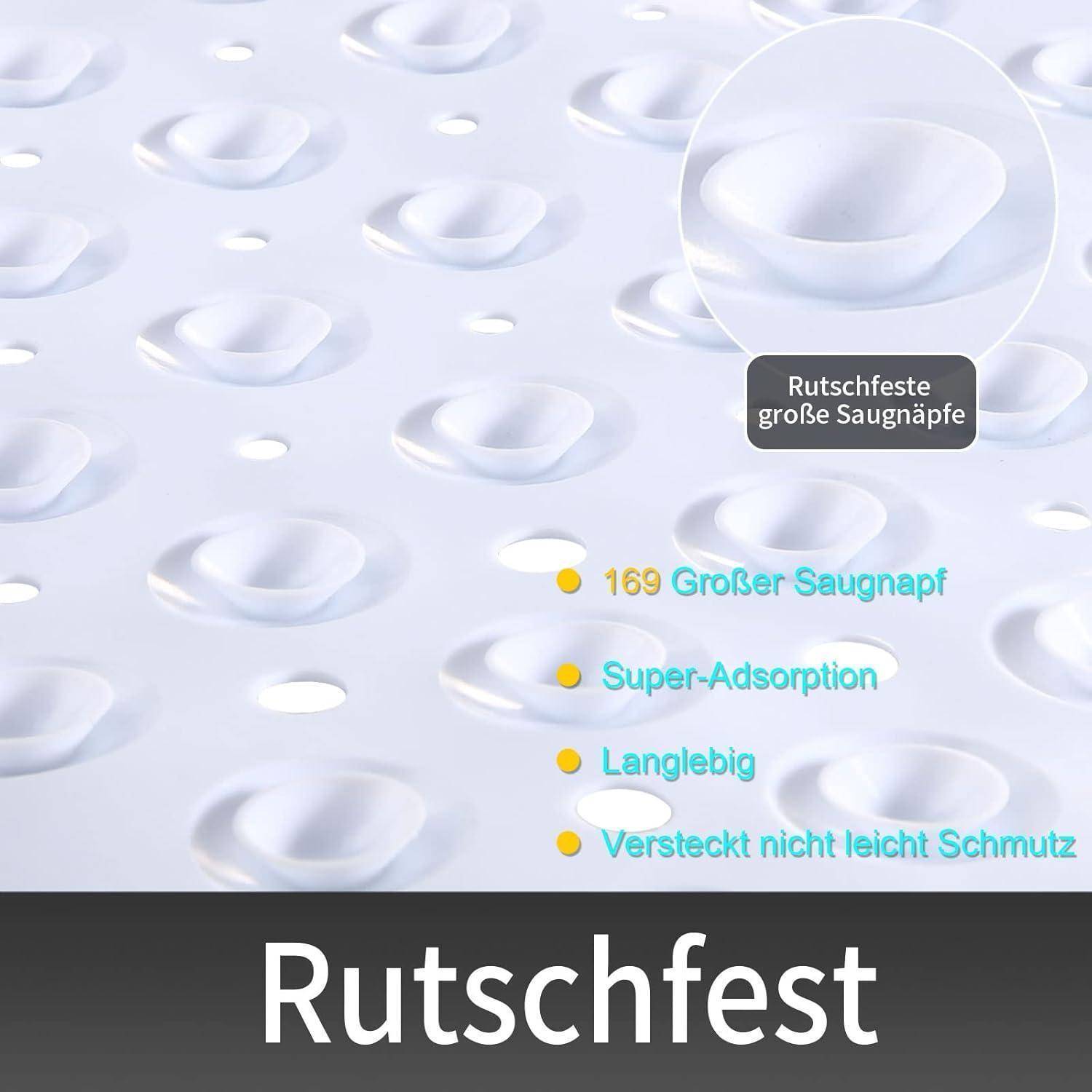 Illustration einer rutschfesten Oberfläche mit vielen Saugnäpfen, beschriftet mit „Rutschfest