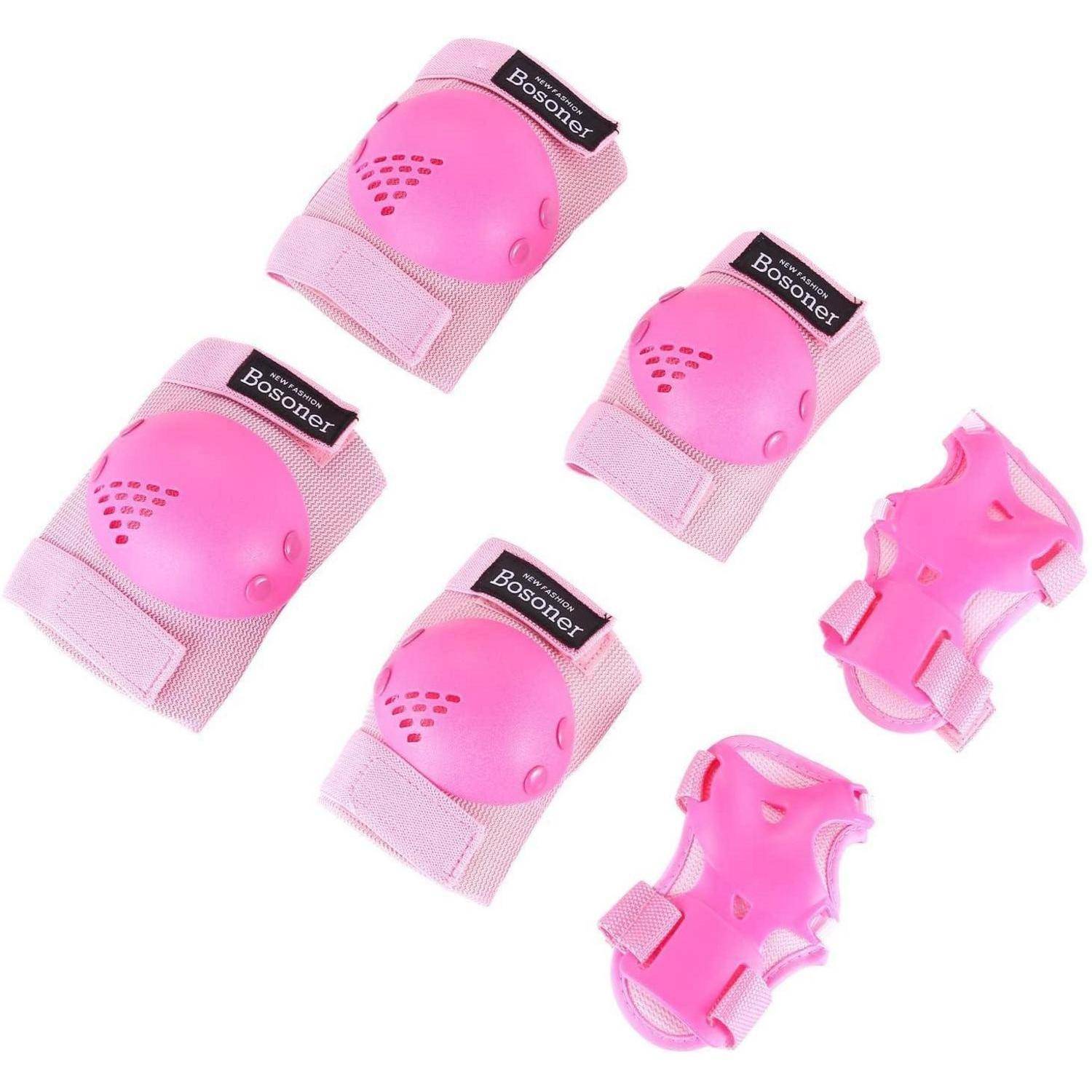 Set aus rosa Schutzausrüstung für Kinder und Handgelenkstützen mit „Bosoner