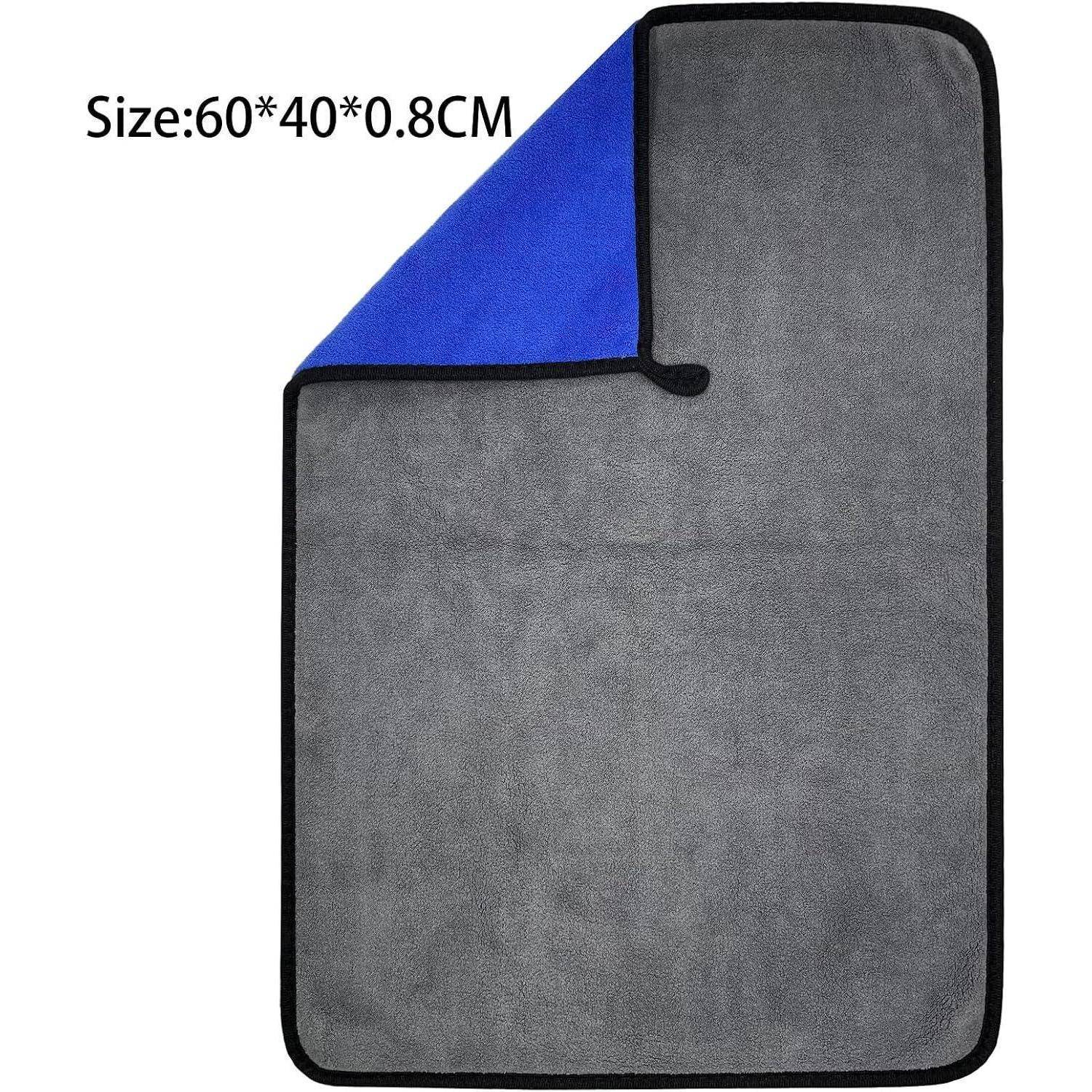 Graue Haustiermatte mit blauem Eckenlappen, Größe 60*40*0.8CM gekennzeichnet, auf weißem Hintergrund gezeigt.