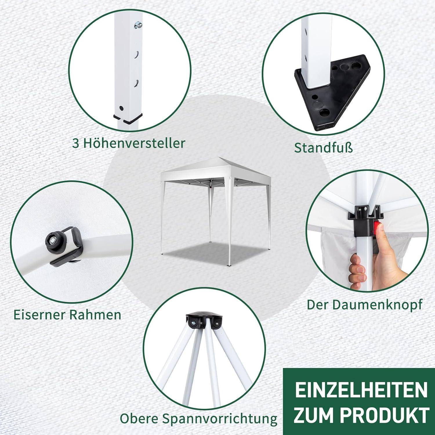 Pavillon 2x2 m,Faltpavillon,Wasserdicht Stabil Winterfest UV Schutz 50+,420D Oxford,Faltbar Höhenverstellbar,Partyzelt,Gartenzelt,Für Garten Camping