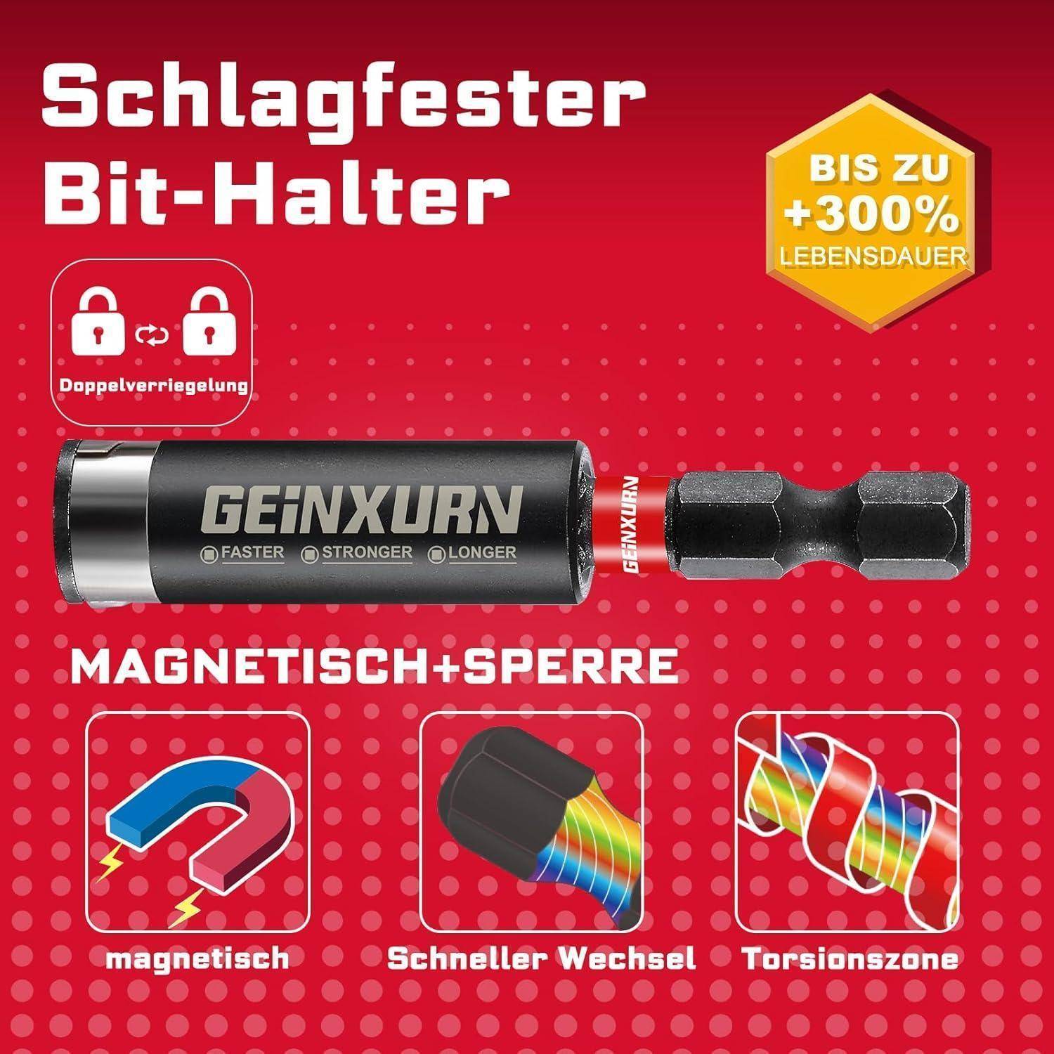Geinxurn 99tlg. Schrauber Bits Set (Torx, Kreuz, PZ, Hex, SL), S2-Stahl Magnetische Bitsatz, inkl. Bit Halter, Stecknuss Adapter, Steckschlüssel