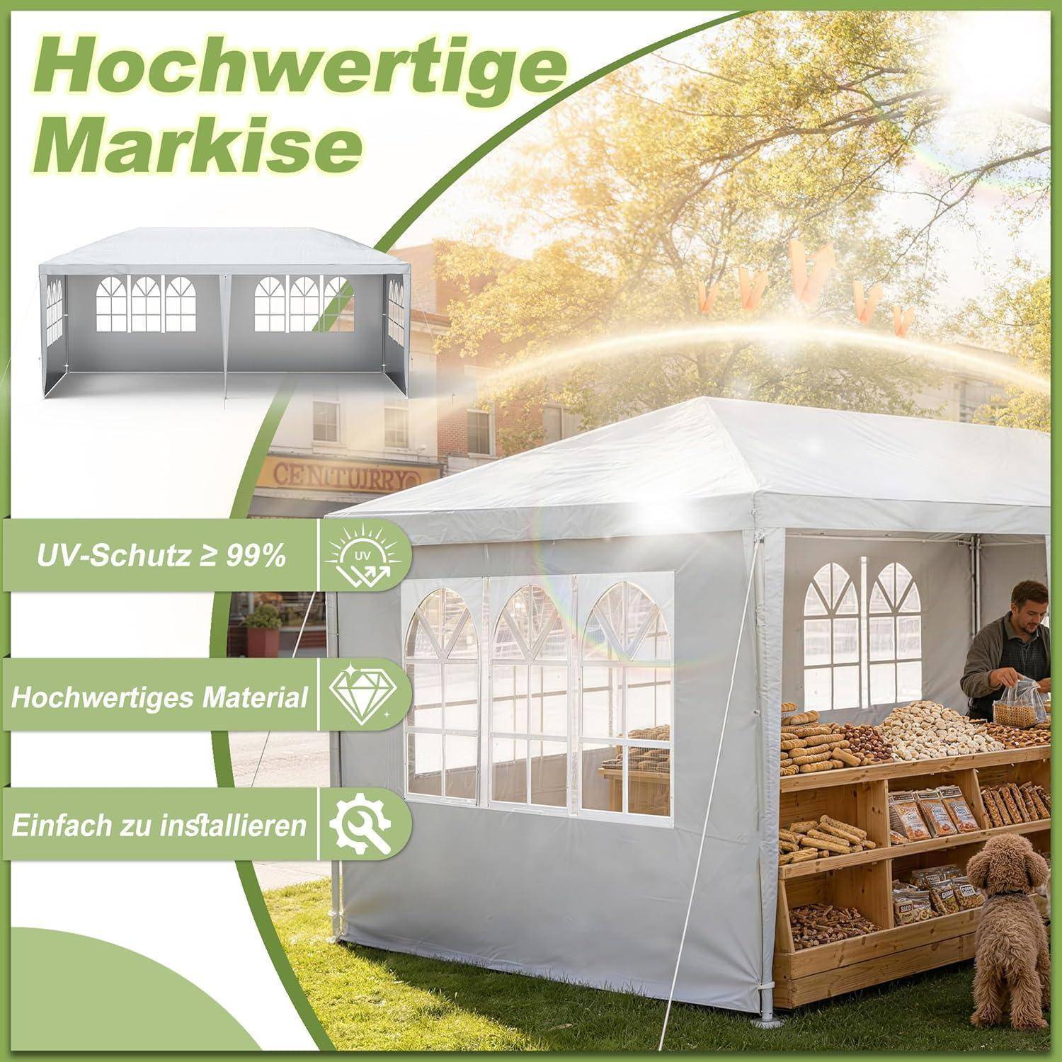 FIVMEN Pavillon 3x6m Partyzelt mit Seitenteilen und Fenstern Gartenpavillon Polyester UV Schutz Wasserdicht Windschutz Gartenzelt Zelt Outdoor