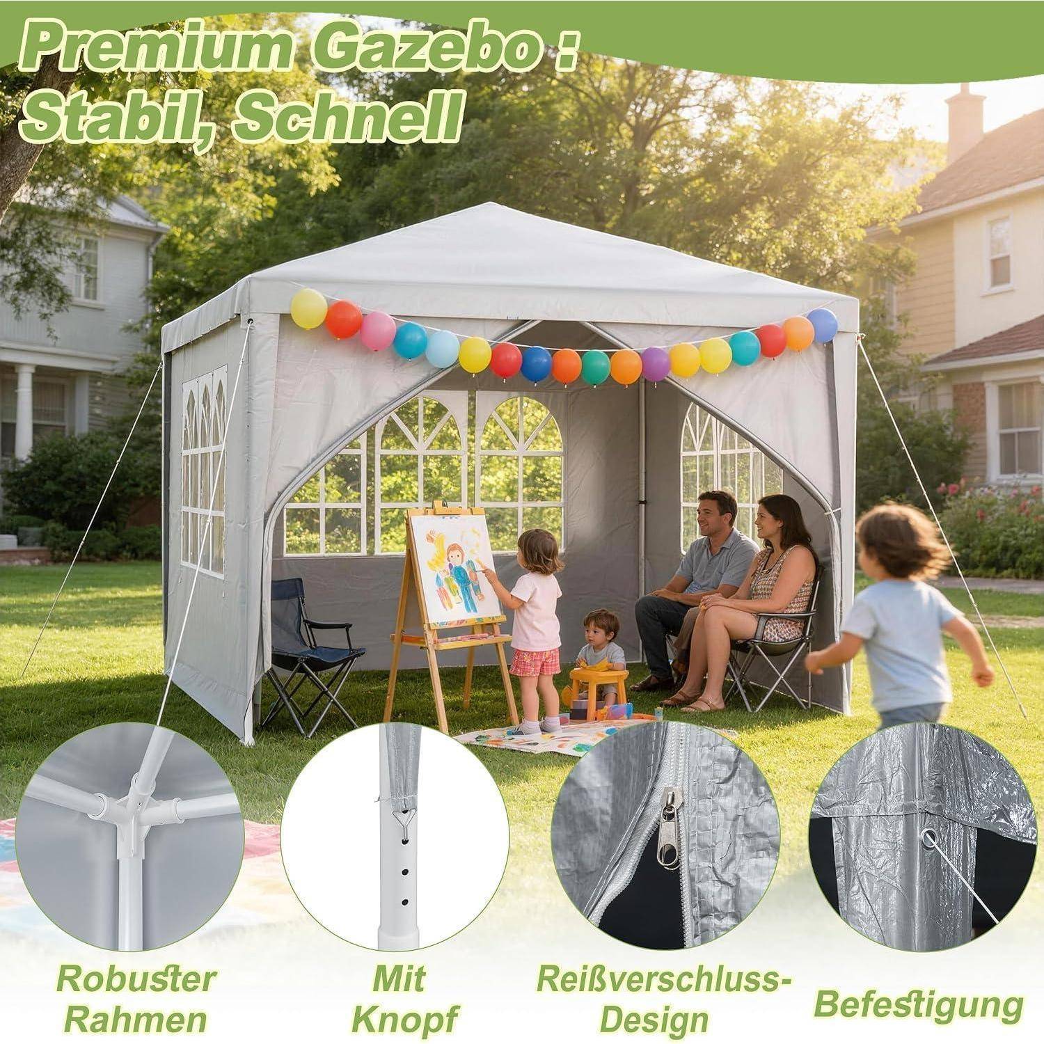 Aufun Pavillon Partyzelt 3x6 m Wasserdicht Festzelt Bierzelt Gartenzelt Outdoor Gartenpavillon UV Schutz mit 8 abnehmbaren Seitenwänden &amp; Dach