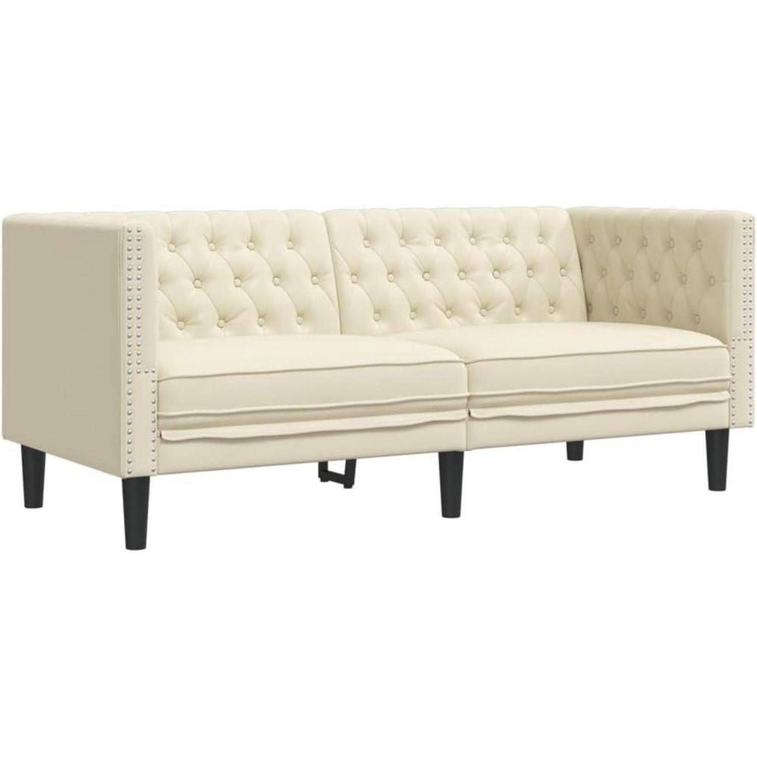 Cremefarbenes, gestepptes Zweisitzer-Sofa mit gerollten Kissen und schwarzen Beinen auf weißem Hintergrund.