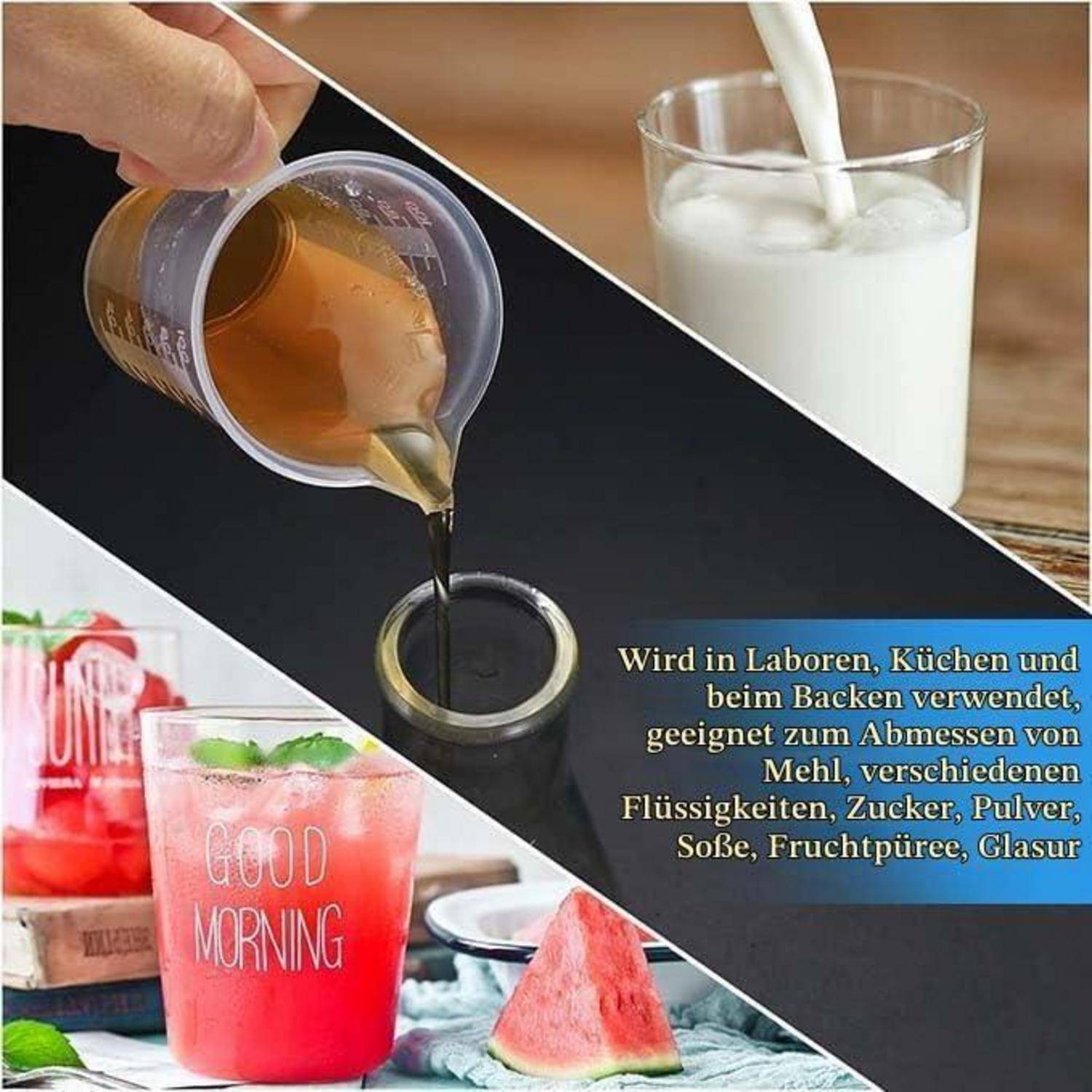 4 Stück Messbecher 100ml, Mini Messbecher Plastik Messbecher mit Skala Messbecher mit Griff Messbecher aus Präzisions Hitzebeständig Messbecher Mit
