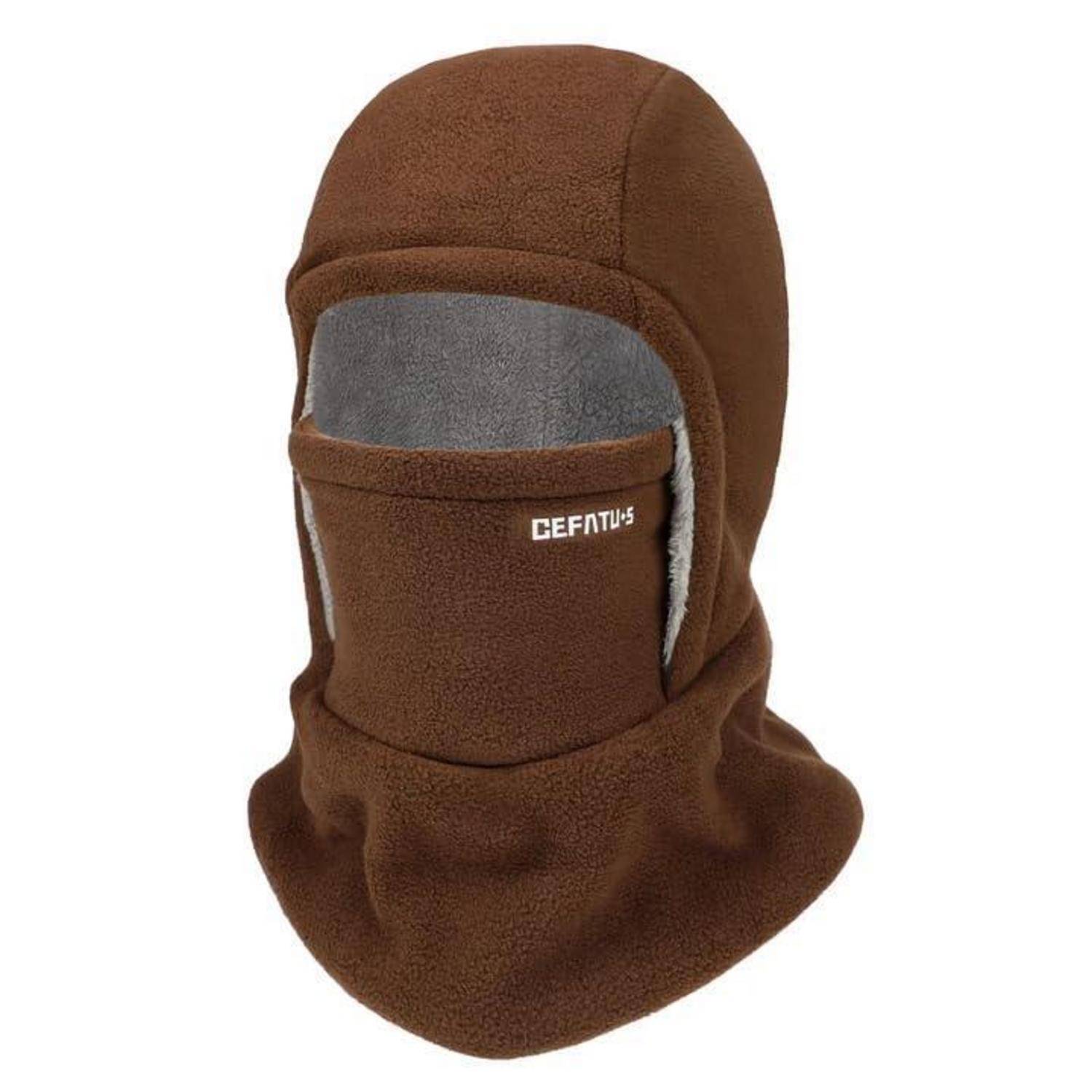 Braune Fleece-Sturmhaube mit Gesichtsmaske, grauer Augenöffnung und 