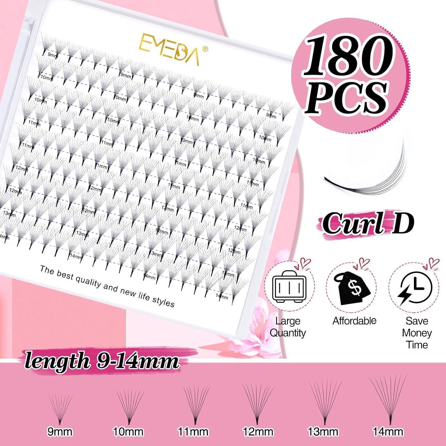 EMEDA 9 Reihen Volumenwimpern 5D Wimpernverlängerung D Curl 0,07 mm Volumen Wimpern 9 mm 10 mm 12 mm 14 mm Mix Länge Vorgefertigte Fächer 0,07 Russ