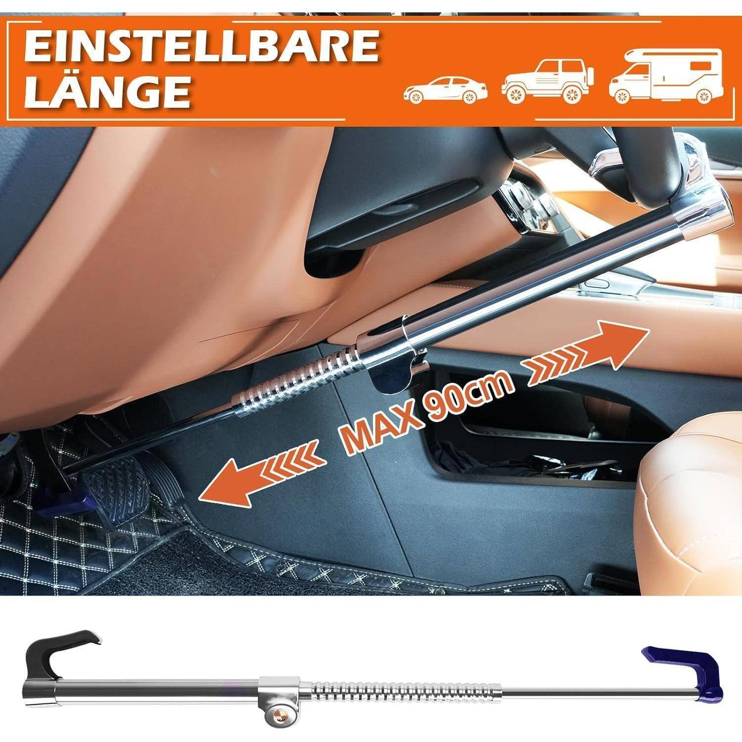 Autoinneres mit einer verstellbaren Teleskopstützstange unter einem Sitz, gekennzeichnet mit „MAX 90cm