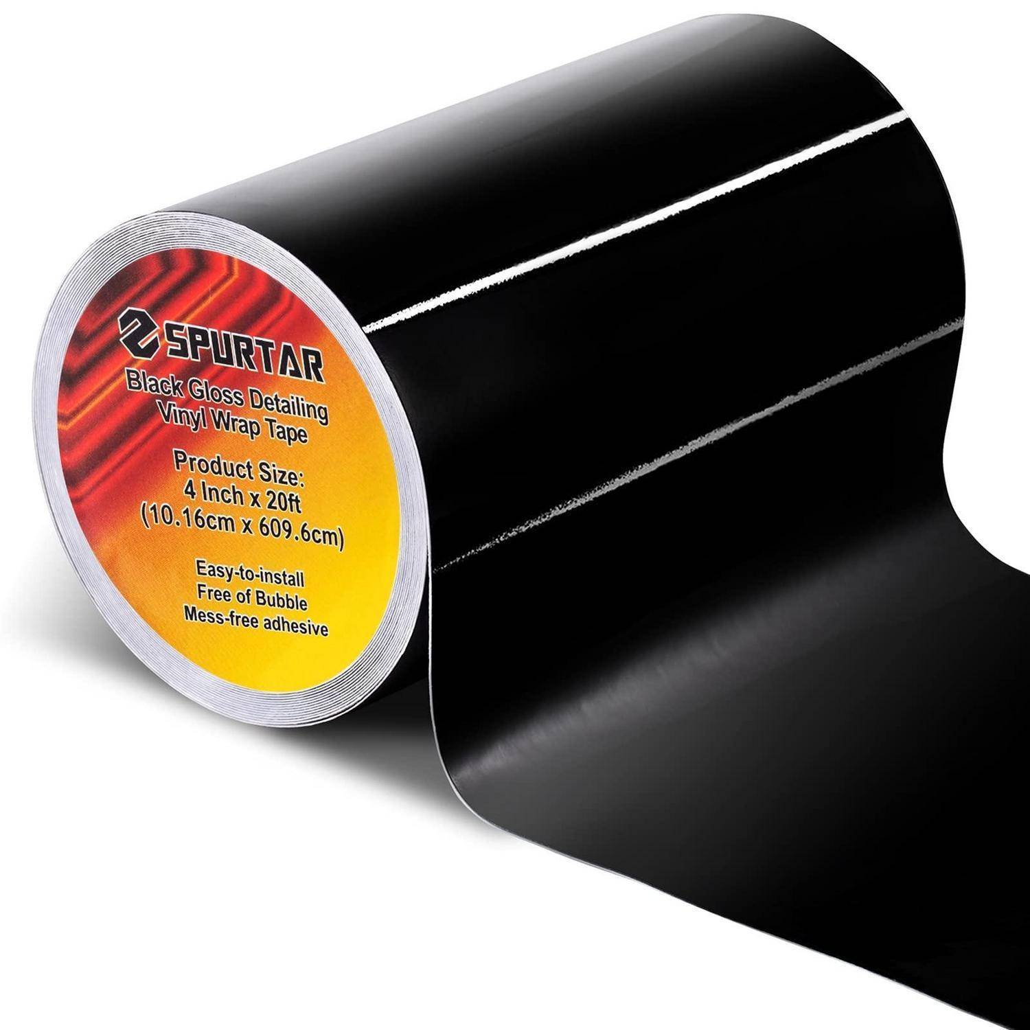 Rolle mit schwarzem glänzenden Detaillierungs-Vinyl-Wrap mit Etikett mit der Aufschrift „4 Zoll x 20 Fuß