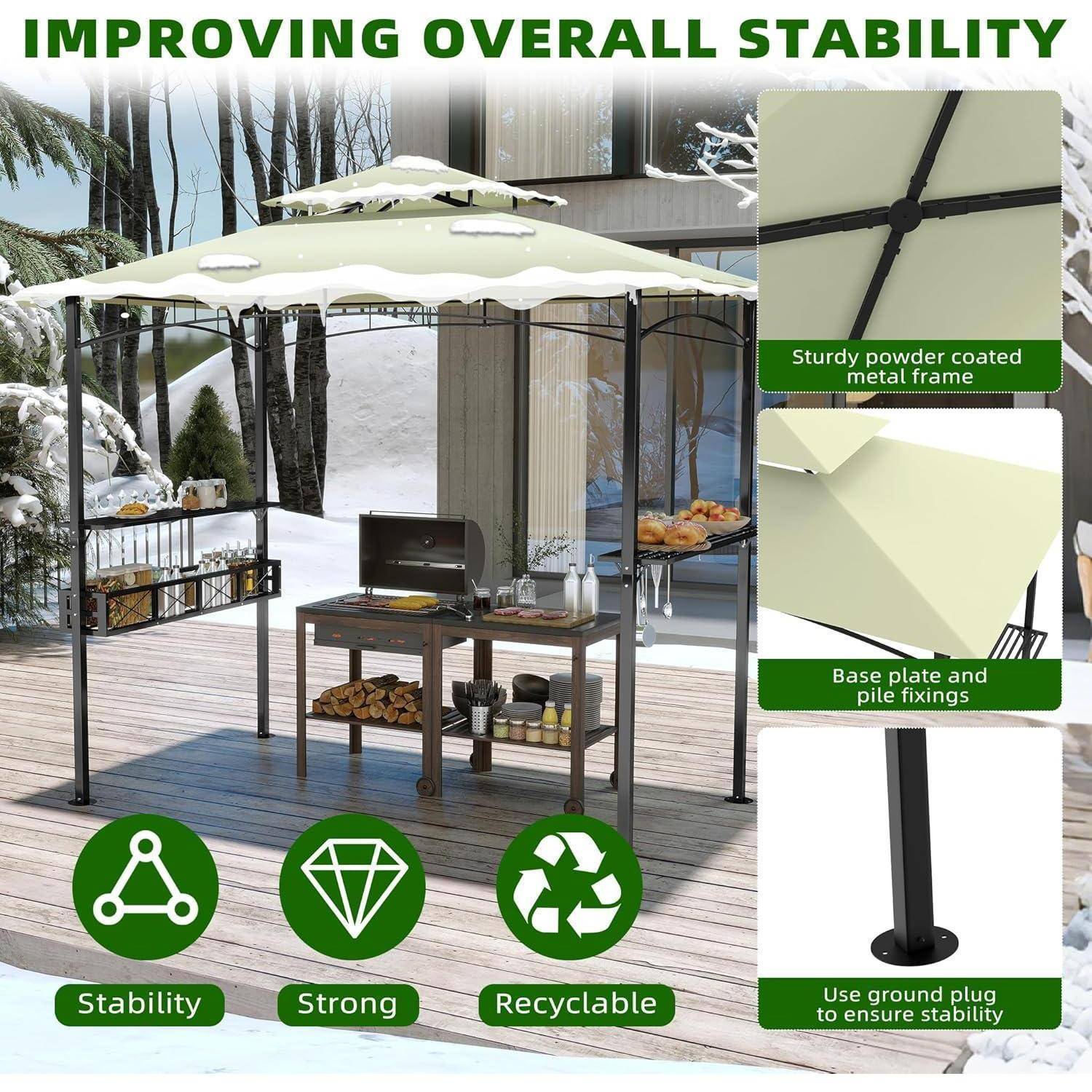 Terrassenschirm-Pavillon mit Beschriftung „Verbesserung der Gesamtstabilität