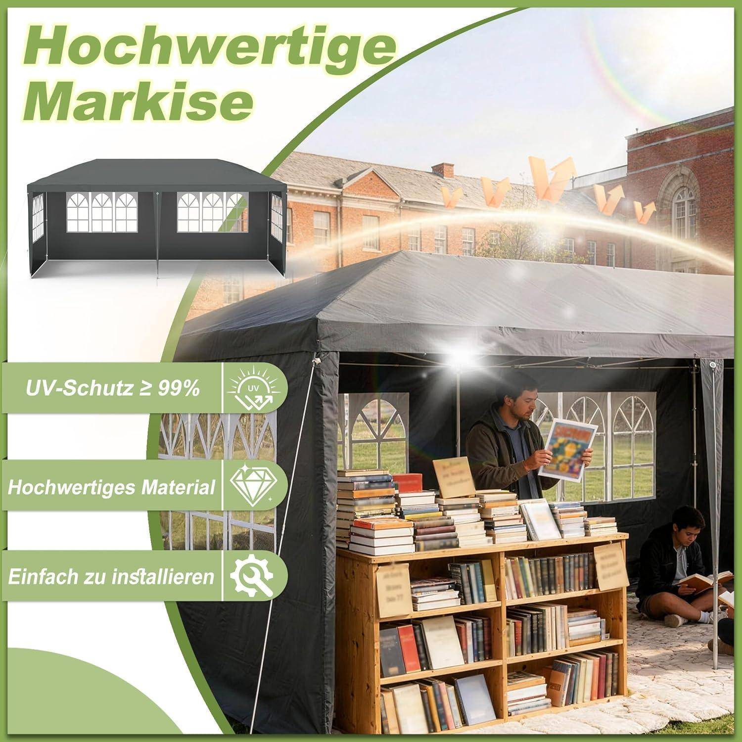 Aufun Pavillon Partyzelt 3x6m Wasserdicht Festzelt Bierzelt Gartenzelt Outdoor UV-Schutz mit 6 abnehmbaren Seitenwänden &amp; Dach Winterfest