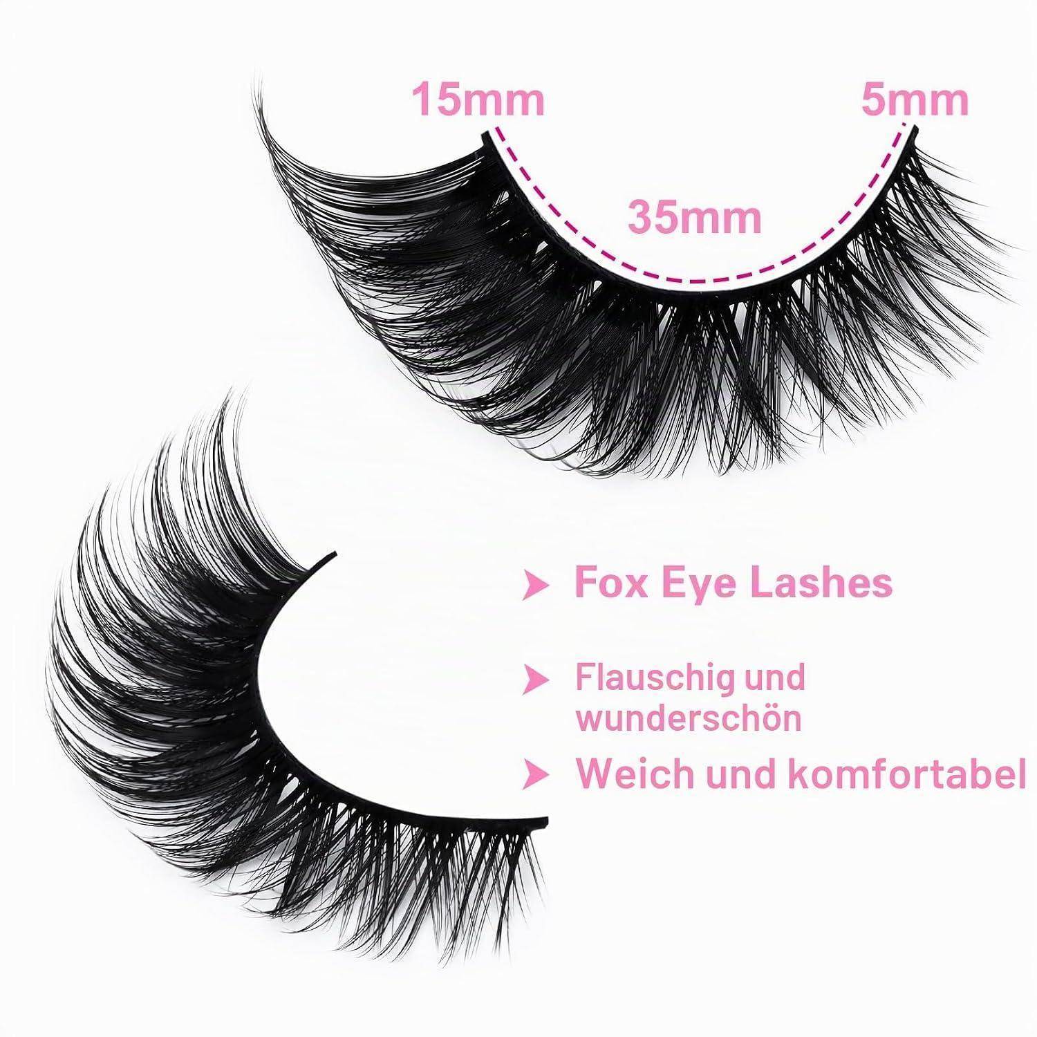 Werbebild von zwei schwarzen falschen Wimpern mit der Bezeichnung 